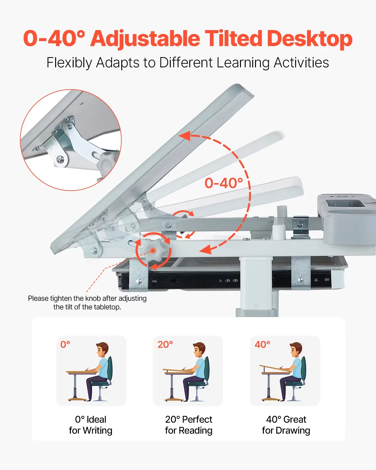 Reliable Desk Lamp with LED, Adjustable Height, Kids Study Chair and Set - Gray Mdf Model D8CA67