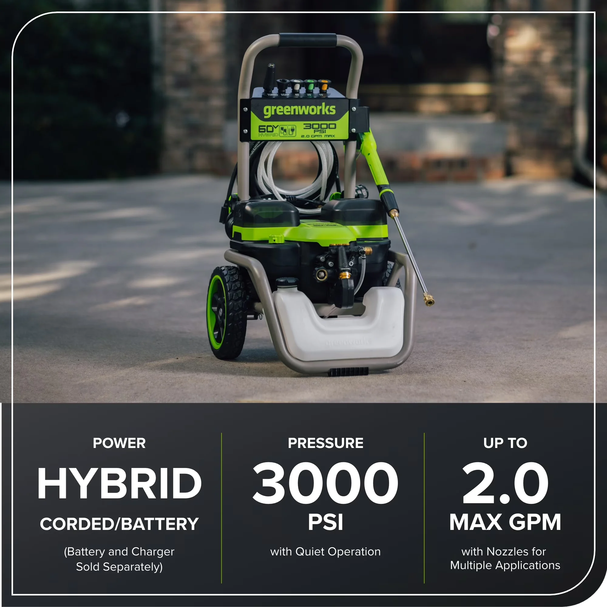 Efficient Pressure Washer with Battery, 60V, Hybrid 60V 3000 PSI at 2.0 GPM Electric - Model DDF8C9
