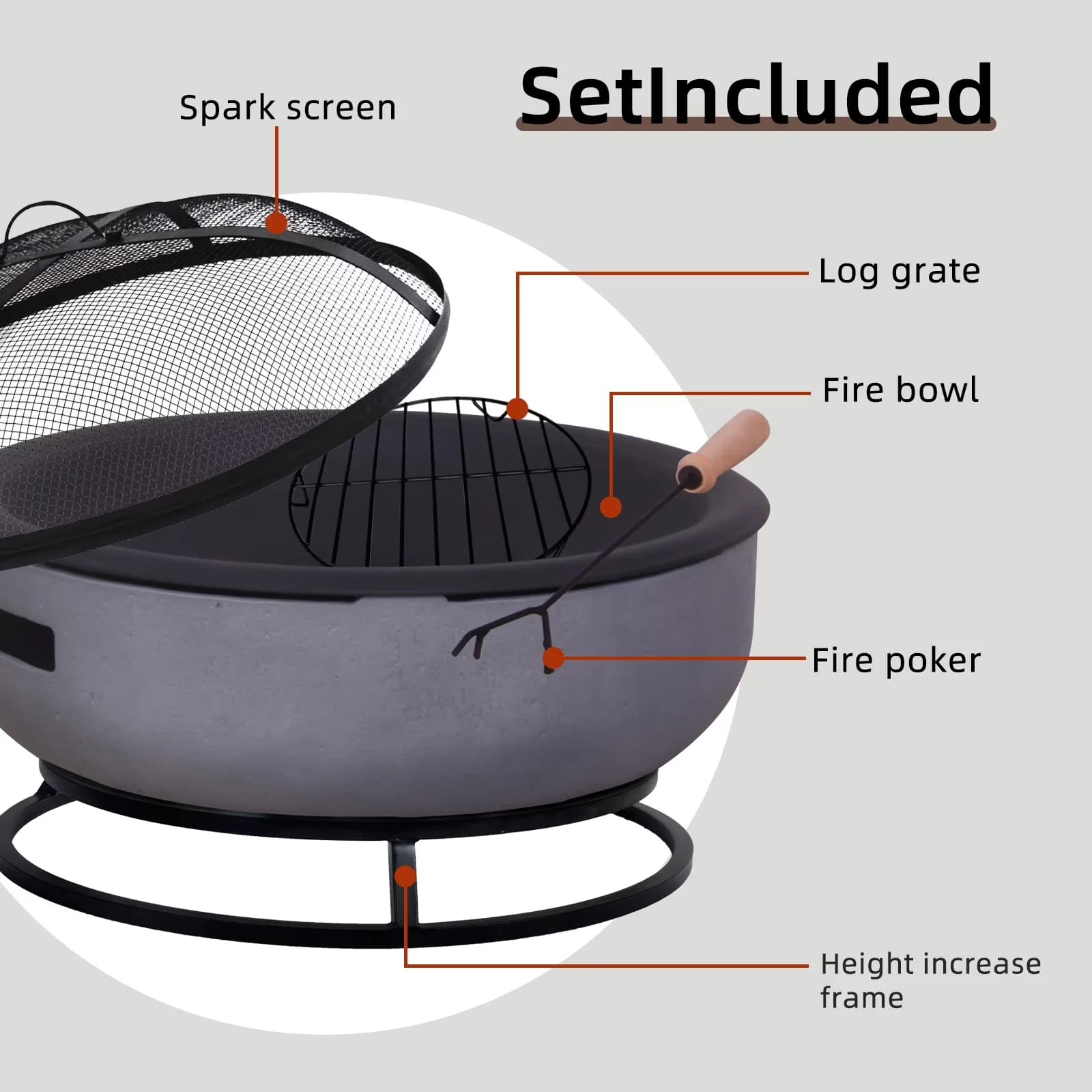 Stylish Outdoor Heating with Adjustable Flame, Portable - Light Gray Terrafab Model 01CAF5