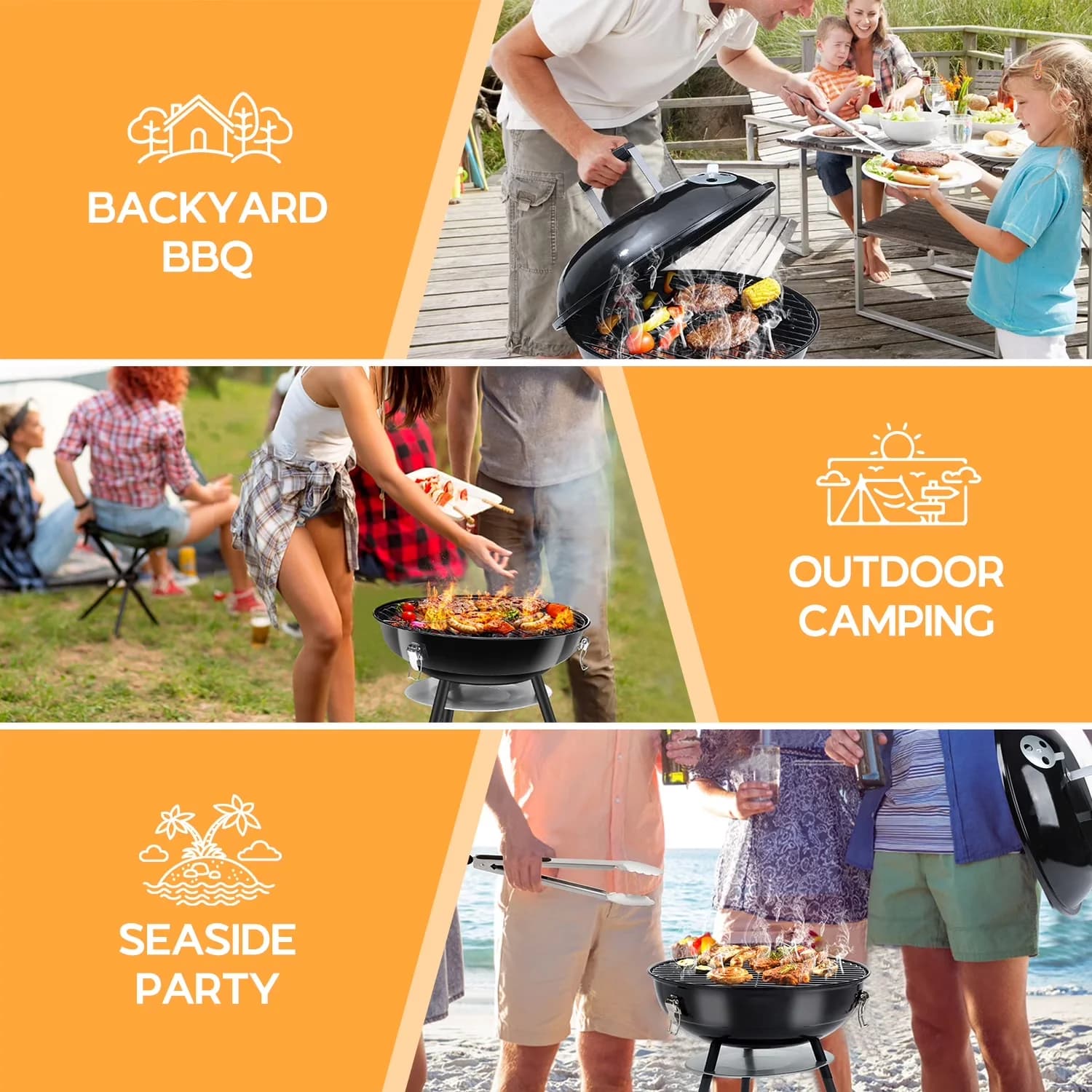 Charcoal Grill Innovative with Locking Lid, Portable - Iron Steel, Stainless Steel Model 2CBA8A