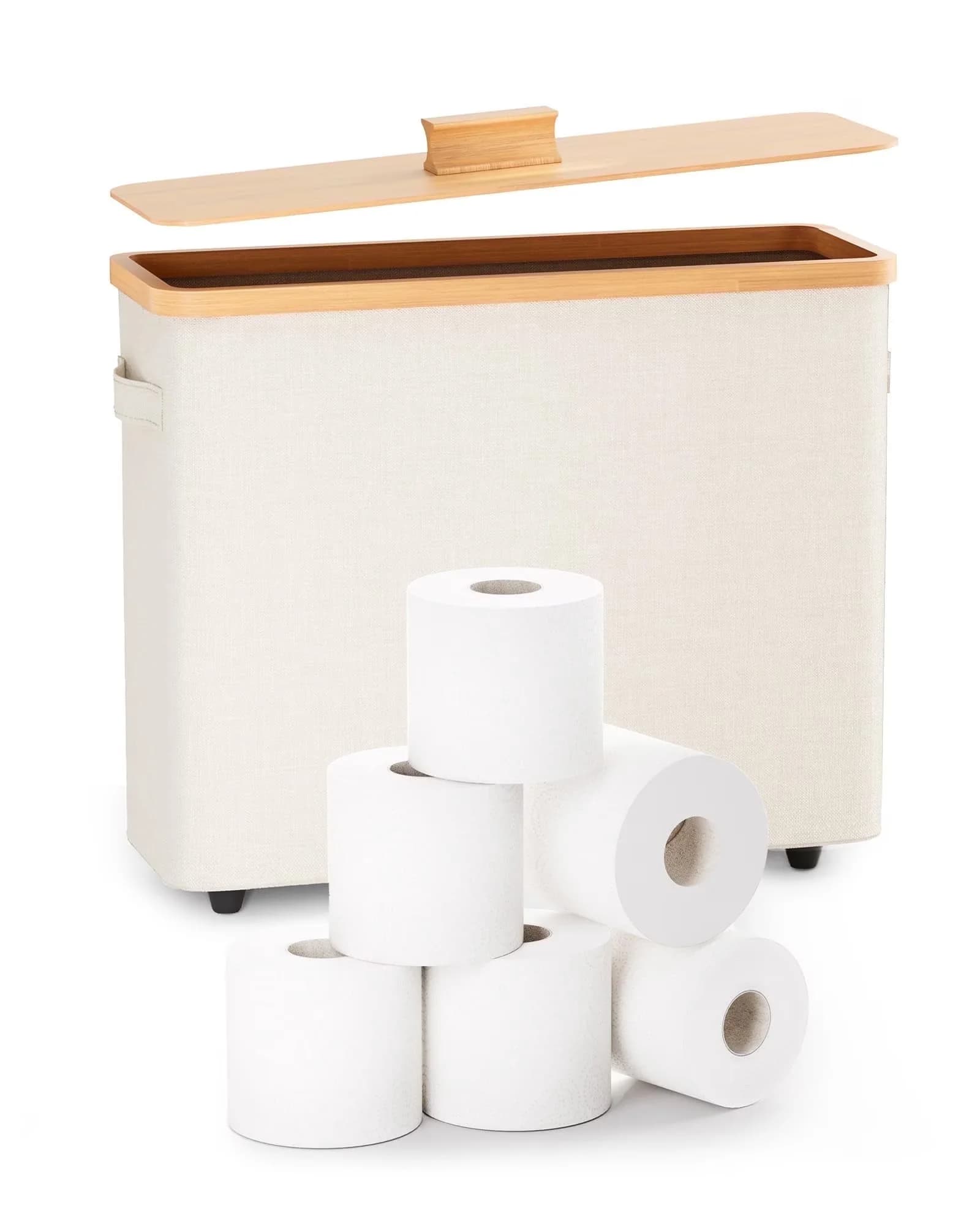 Reliable Bathroom Renovation with Toilet Paper Basket, Lid - Beige Wood Model D50B02