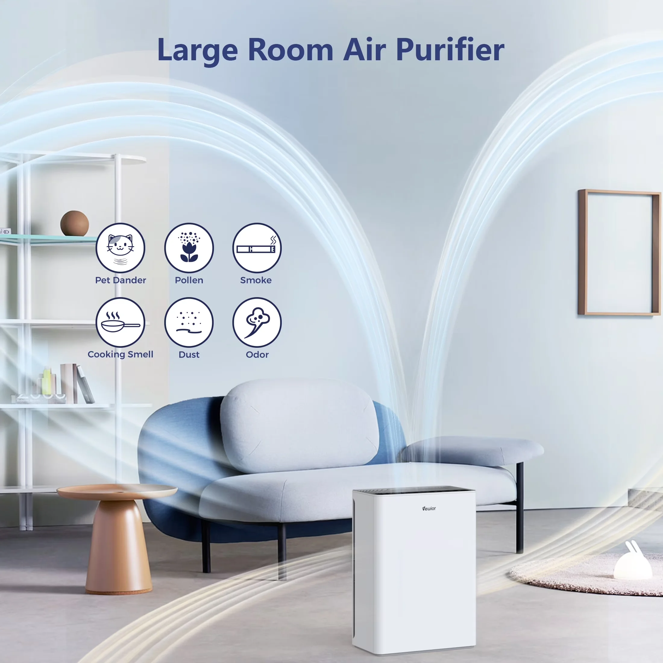 Quality Air Purifier with Variable Speed, Filter Change Indicator - White for Home, Large Model 5D501D