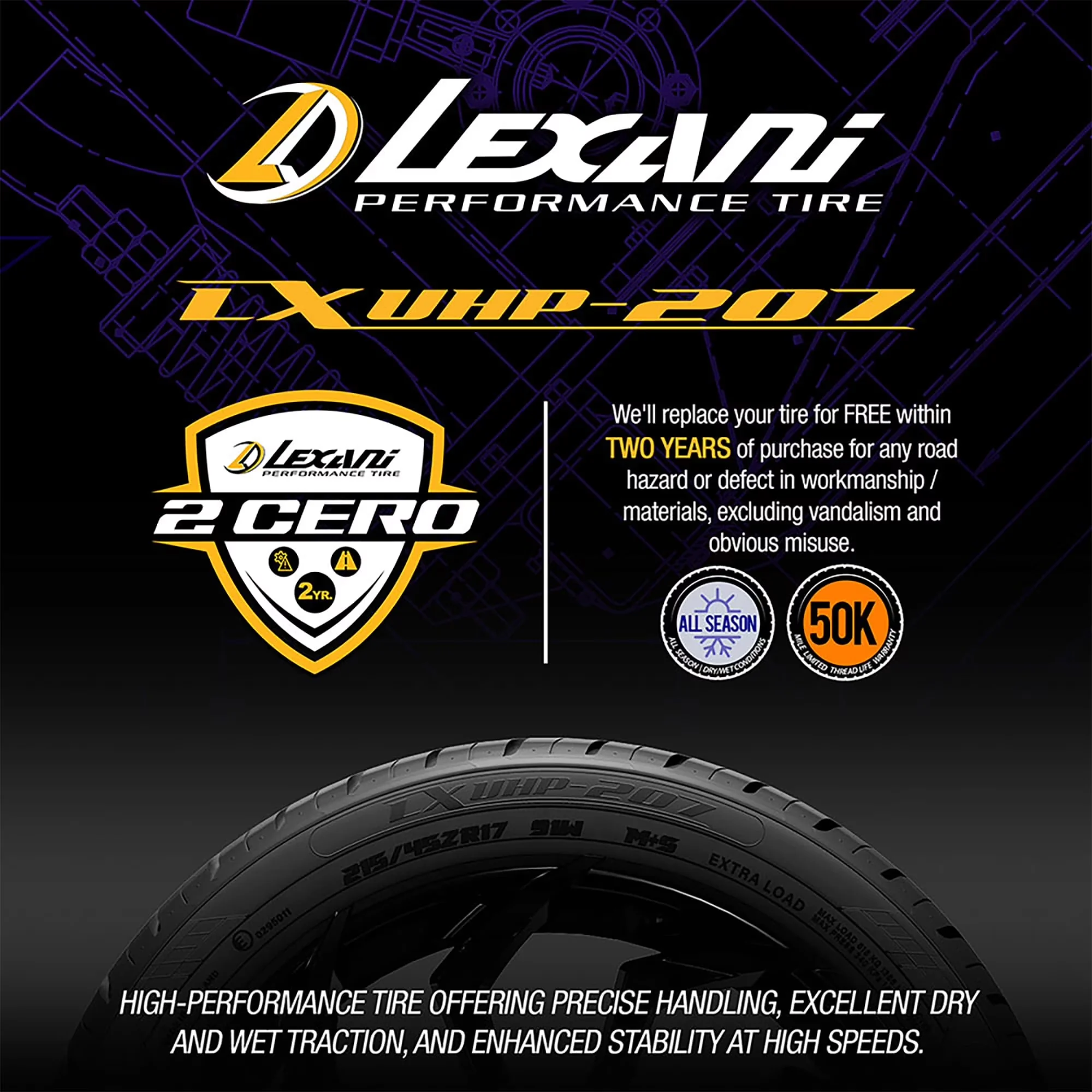 Sleek Suv Tire with 104V, Fits Multiple Makes And Models, Sidewall style: Black Sidewall - Model 7C4826