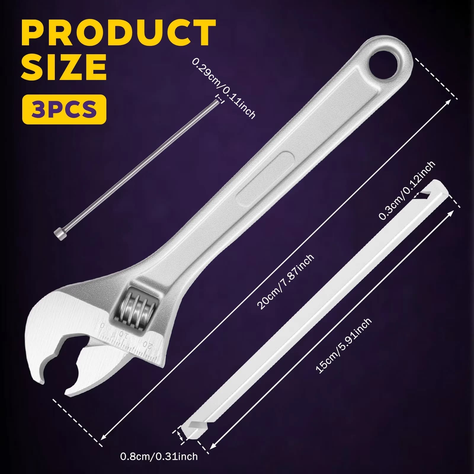 Quality Pro Tool with Adjustable - Silver 3PCS Stainless for Multiple Applications Model 4D1F93