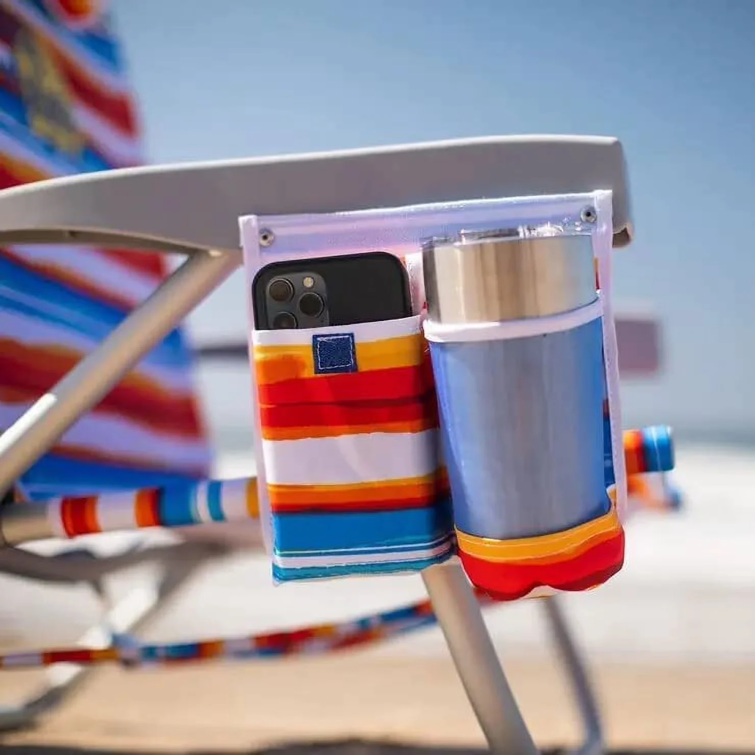 Beach Chair Compact with Adjustable, Folding, Lightweight, rustproof aluminum frame. - Tropical Sunset Model 53ECA2