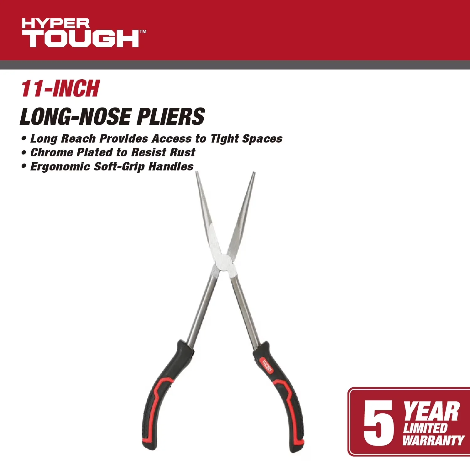 Professional Hand Tool with Handheld, Low Maintenance, 11-inch Long Nose Pliers - Silver 11" Model 44C3E0