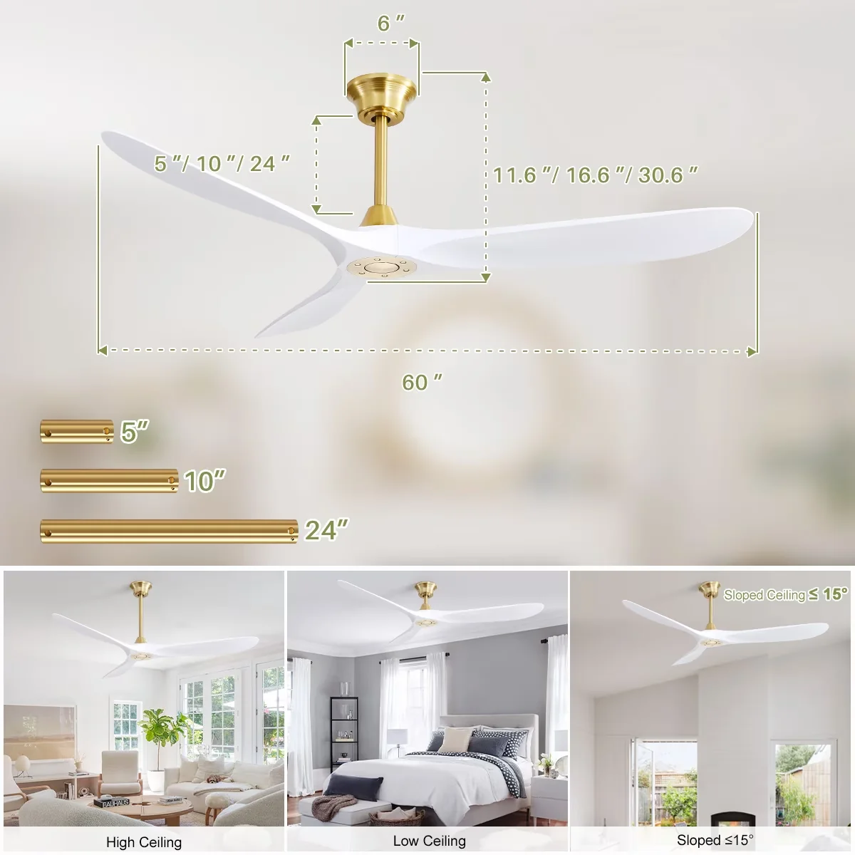 Ceiling Fan Versatile with LED, Modern, Reverse Airflow - Wood White - Satisfaction Guaranteed Model 3CB41F