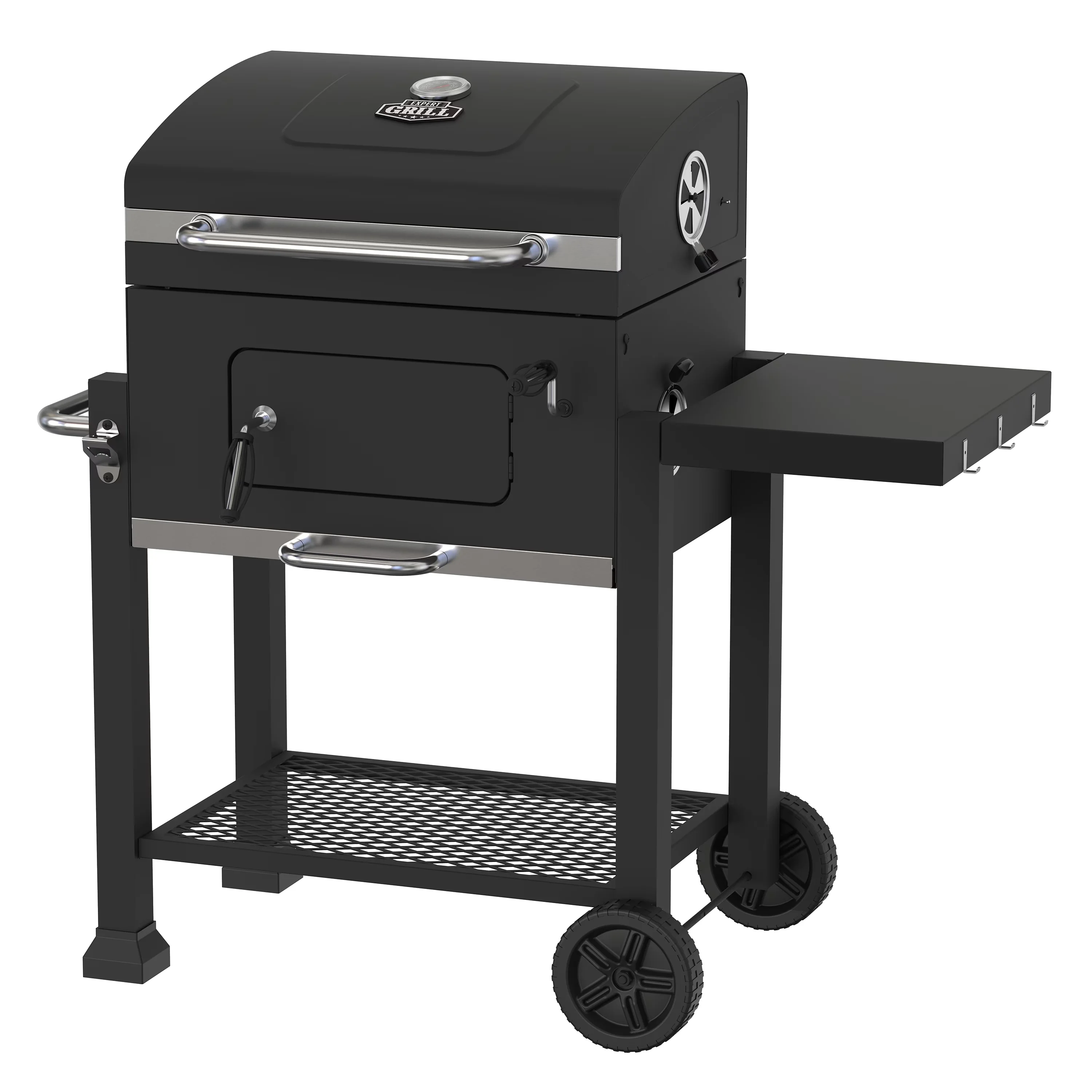 Compact Flat Top Grill with Removable Ash Catcher, Adjustable Air Vents, Grease Pan - Black Steel Model 22CF1E