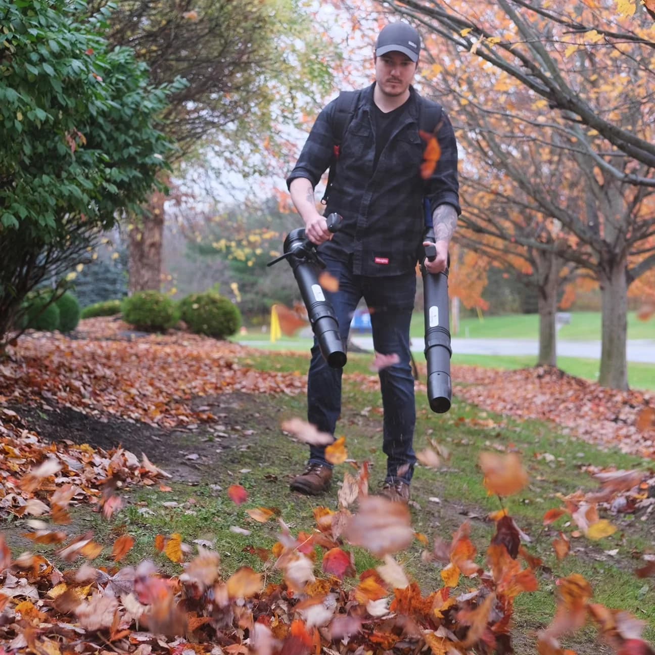 Leaf Blower Innovative with Gas Powered, Dual Cannon Double Tube Backpack, Double Blower - Model 85E4E9