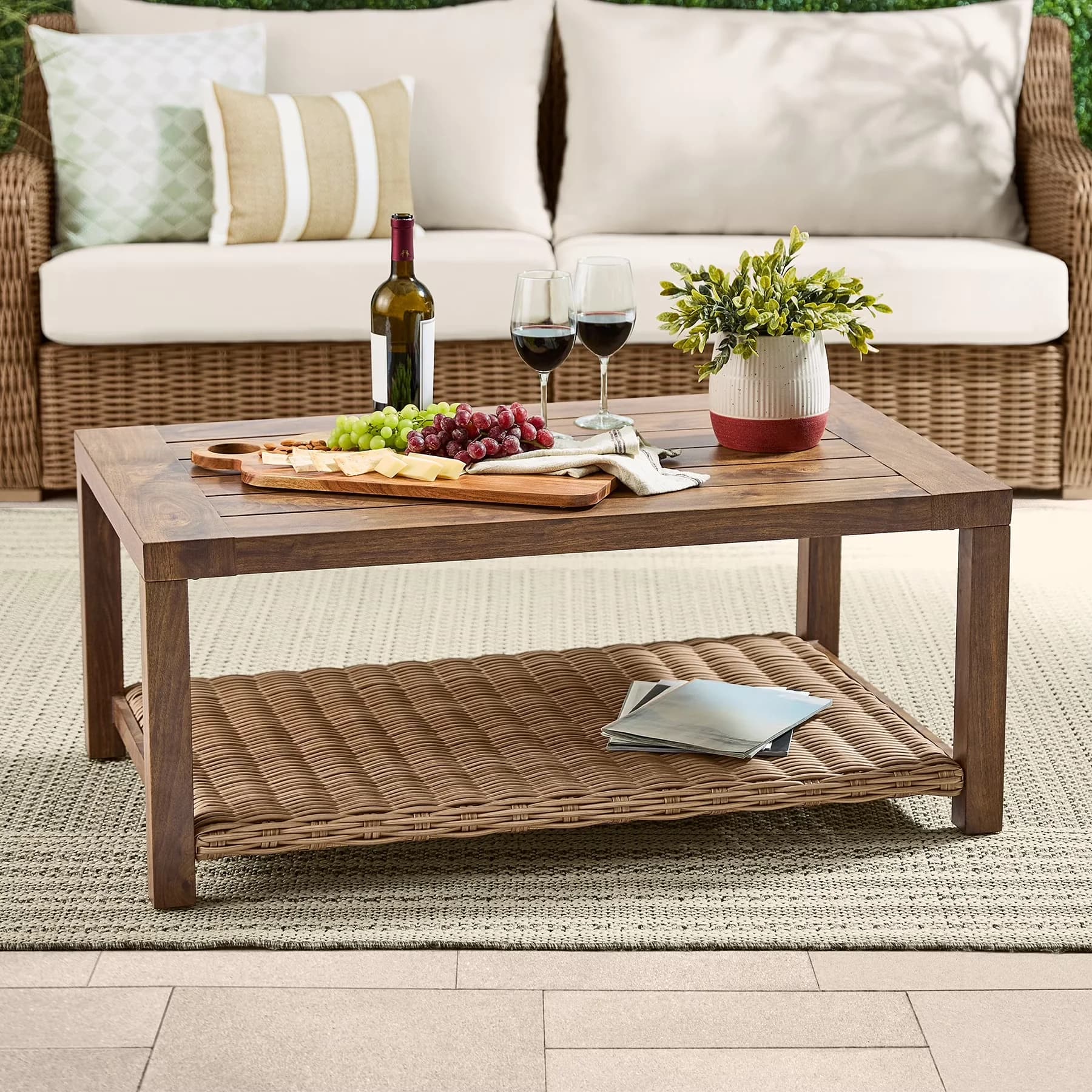 Modern Patio Conversation Set with Weather-Resistant, Barrel Back Chairs - Steel & Resin Wicker Off-White Model ACF292