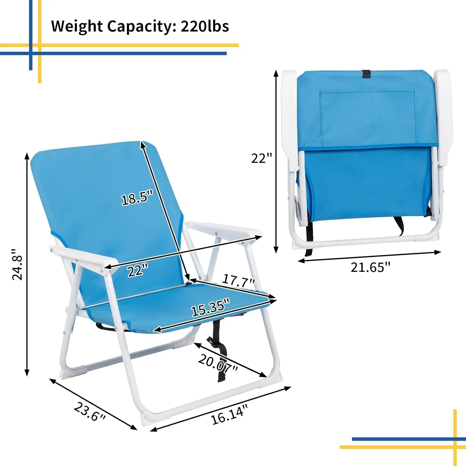 Versatile Beach Chair with Foldable Portable Lawn, Classic Folding Backpack - Blue for Camping, Travel Model FF4576