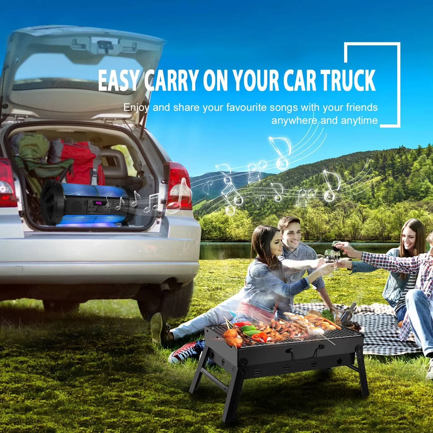 Flat Top Grill Innovative with Portable, Rust Resistant, foldable charcoal - Black Metal for Camping, Picnic Model 1FD816