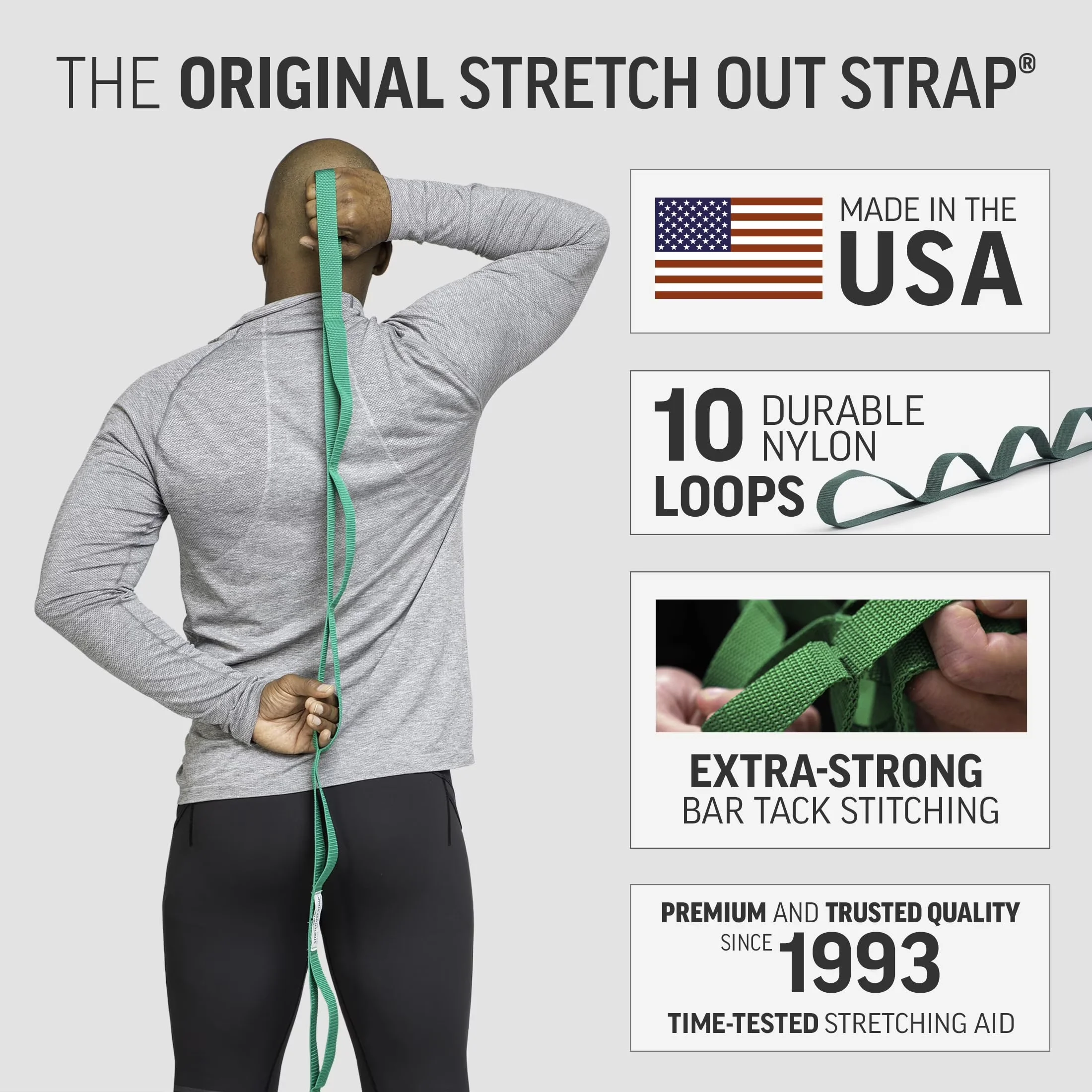 Durable Home Gym Accessory with Exercise Book, Top Choice Stretch Out Straps - Nylon Green Model E072FB
