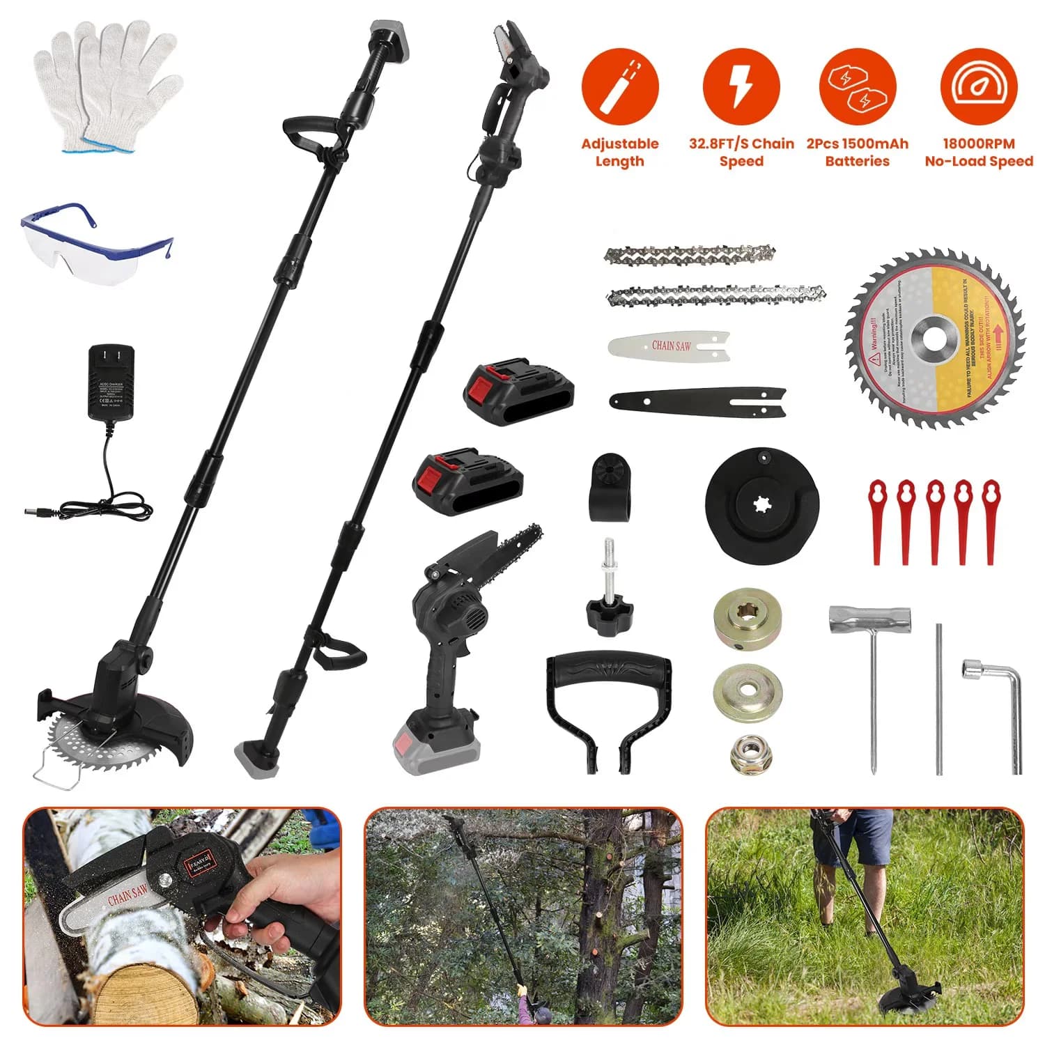 Pole Saw Professional with Battery, 13in/56in/75in Reach - Black 3 in - Traditional Style Model 74281F