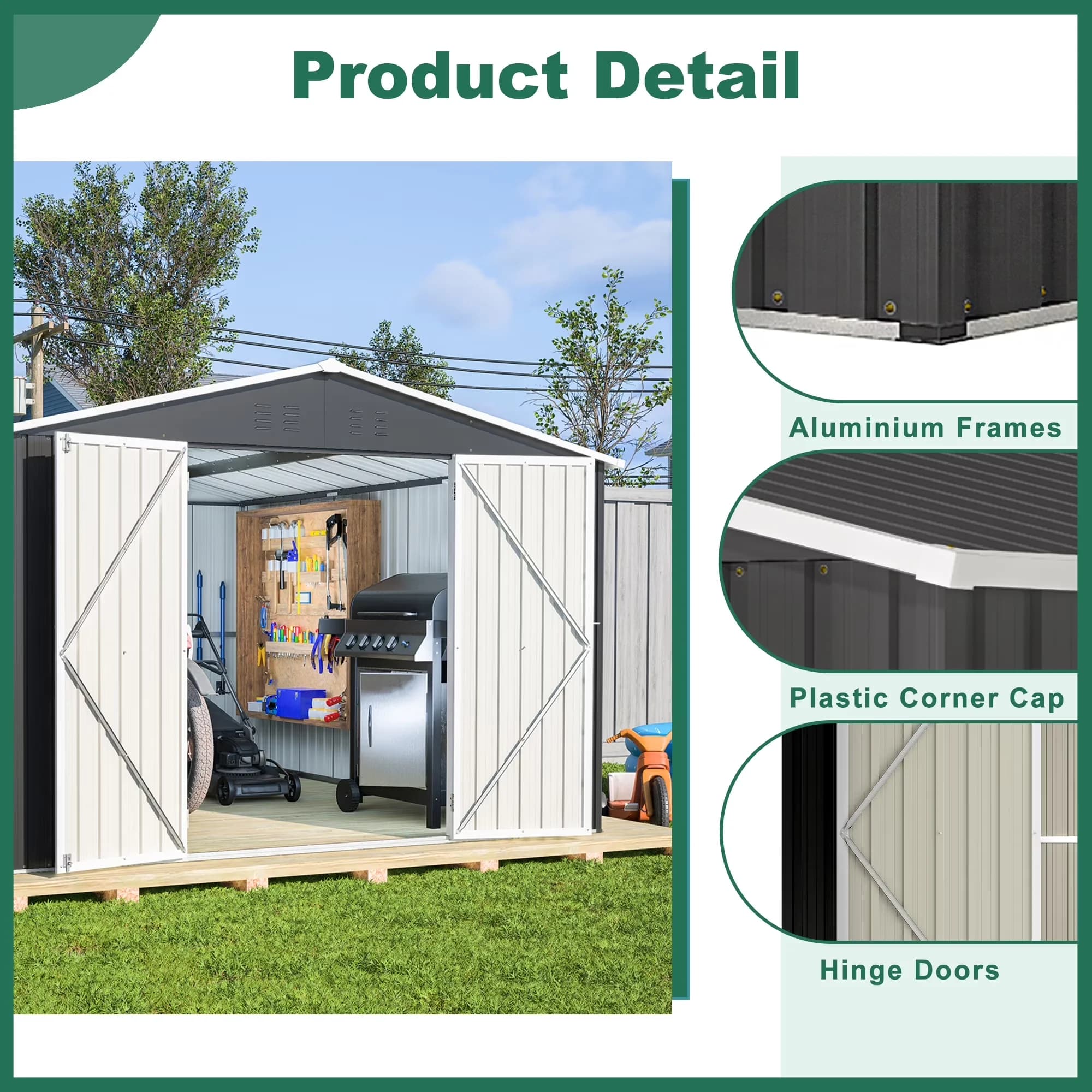 Shed Stylish with Rust Resistant, 8x8FT Outdoor Metal Storage - Metal Black for Garden, Patio Model 62F40F