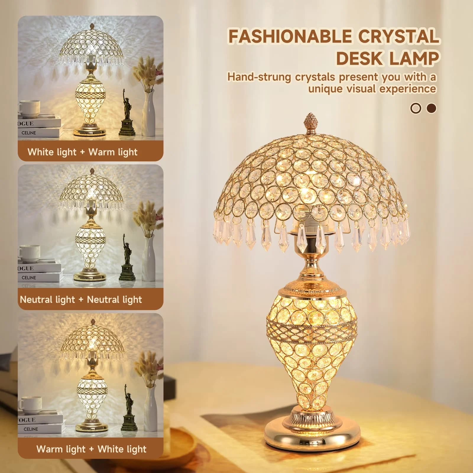 Quality Table Lamp with LED, Modern - Metal for Bedroom Crystal - Heavy Duty Model E1FA38