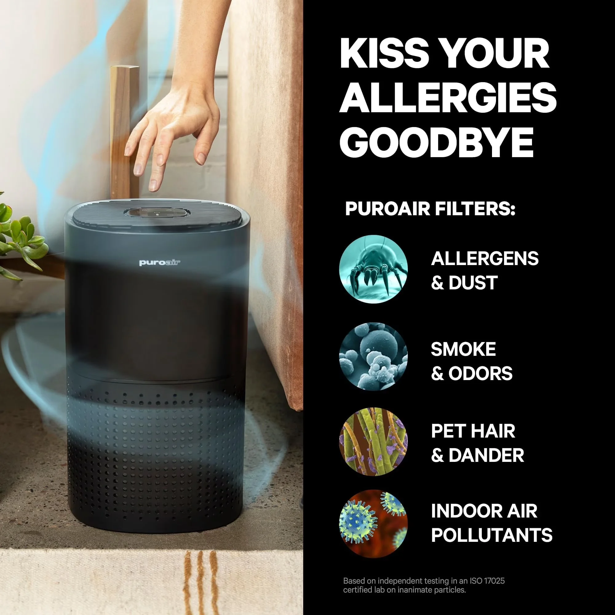 Modern Air Purifier with Automatic Shut-Off, Variable Speed, Filter Change Indicator - Black Model B9B5F9