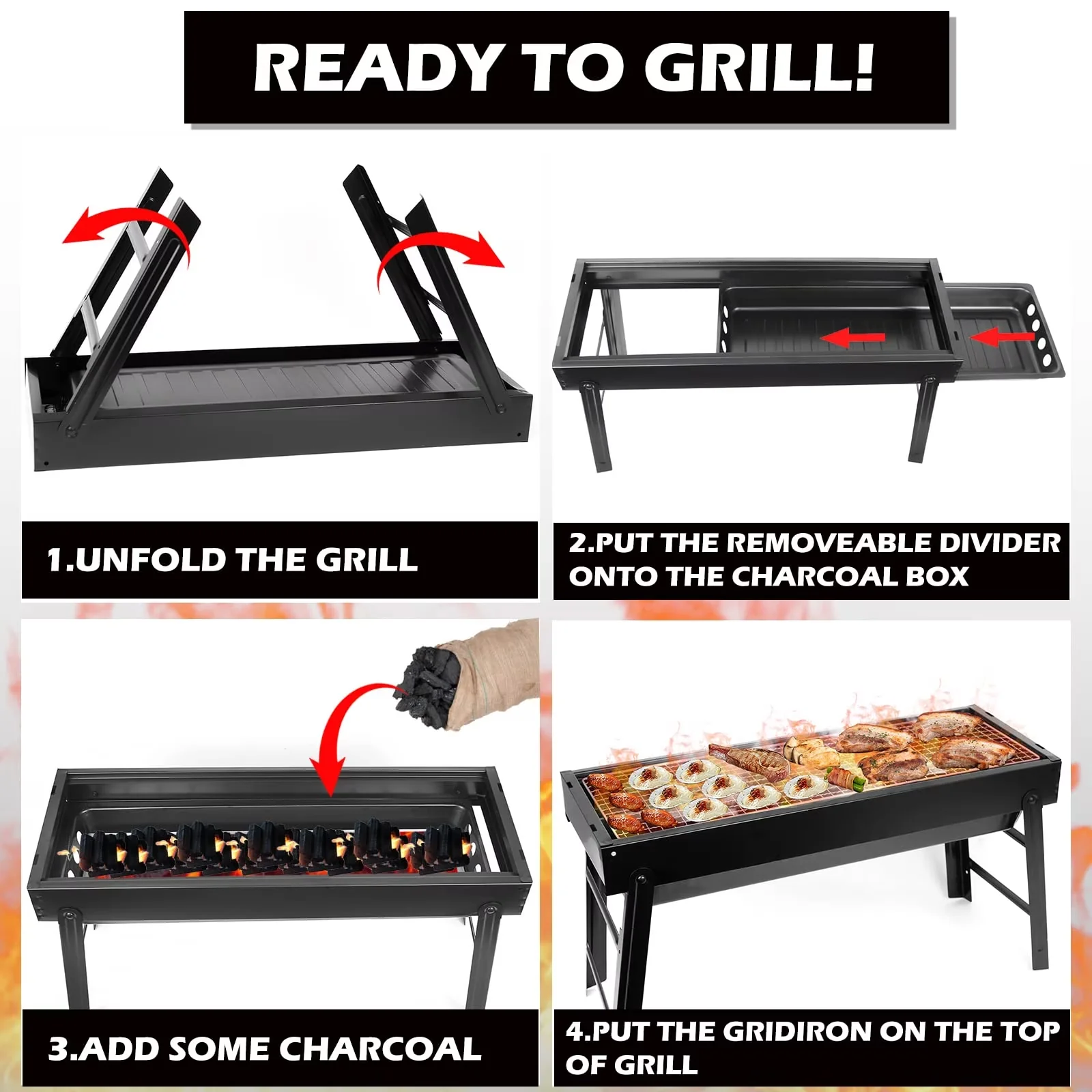 Stylish Charcoal Grill with Foldable, Portable - Stainless Steel, Steel Model EA478D