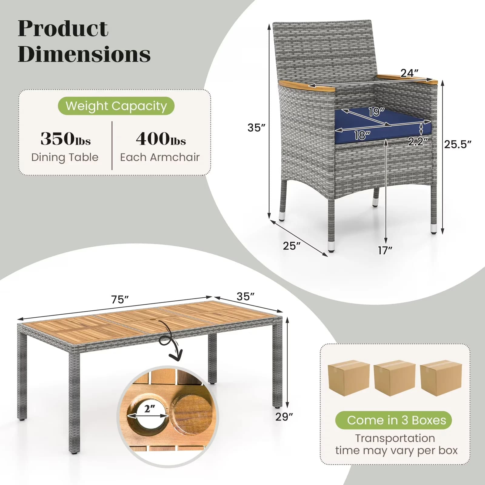 Compact Patio Dining Set with The weighted base is required - Blue Rattan Model B821BB