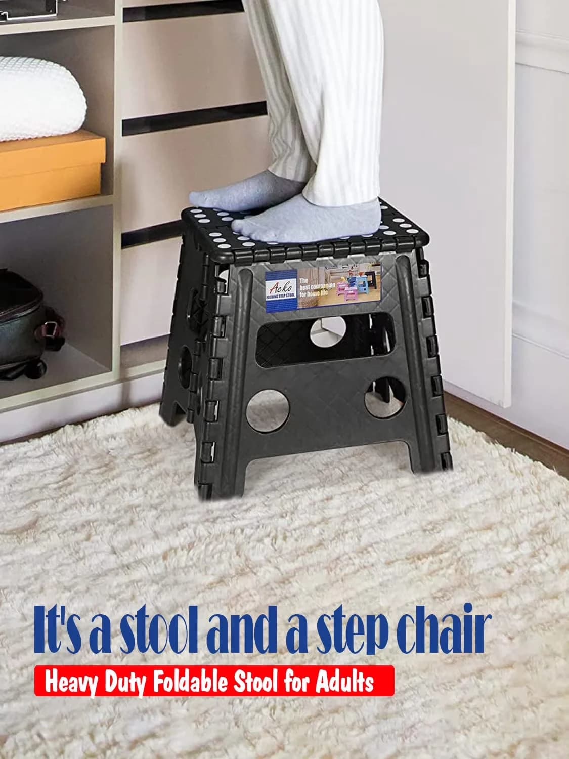 Premium Ladders And Step Stool with Foldable, Folding 13'' Tall Plastic Stools, Non-Slip Surface - Black Plastic Model C0BE7C