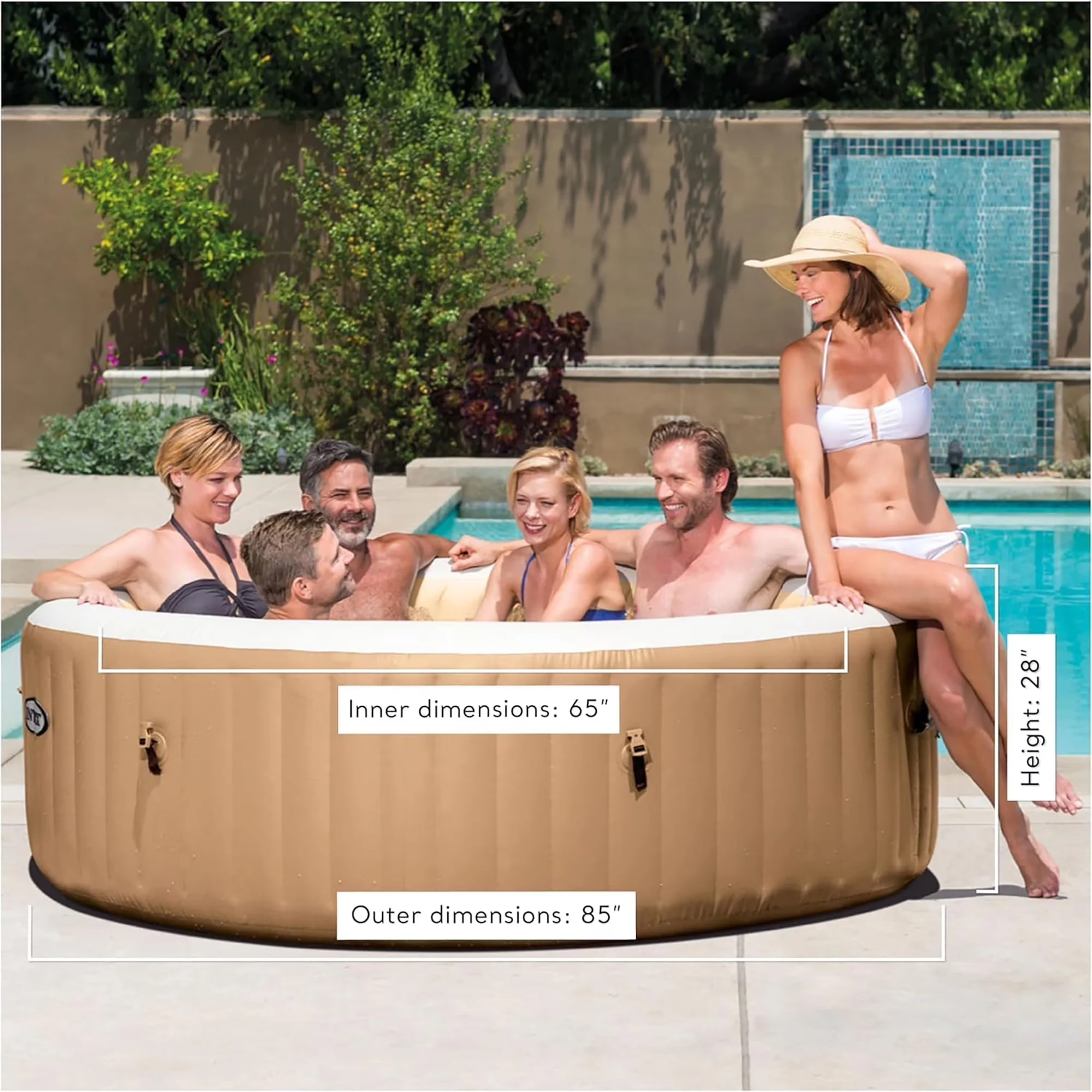 Modern Hot Tub with Energy Efficient, Inflatable, 85" Round Outdoor Heated Bubble Spa - Model 6327DD