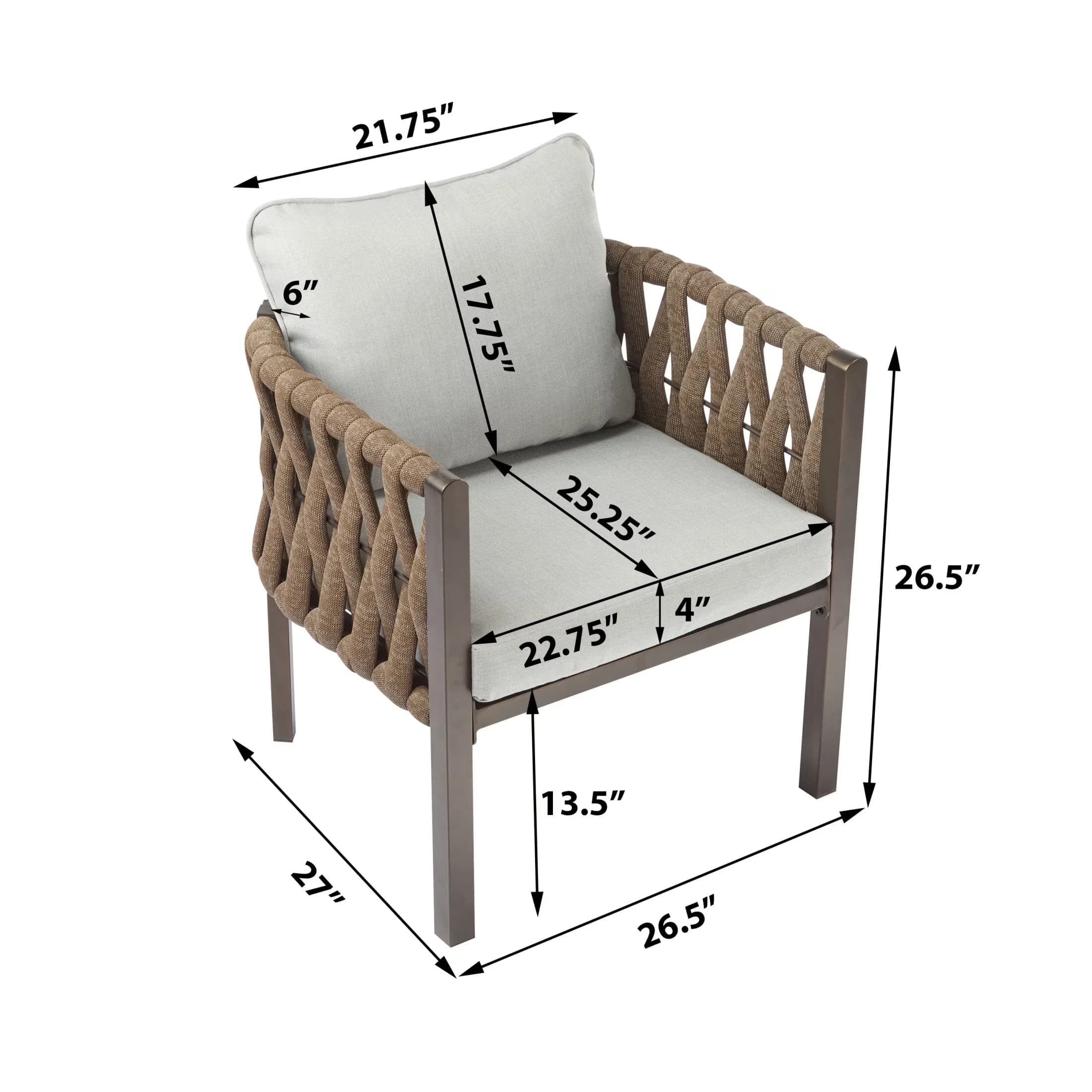 Sleek Patio Chair with Modern, Rust Resistant, Contemporary - Brown Steel Model FB5058