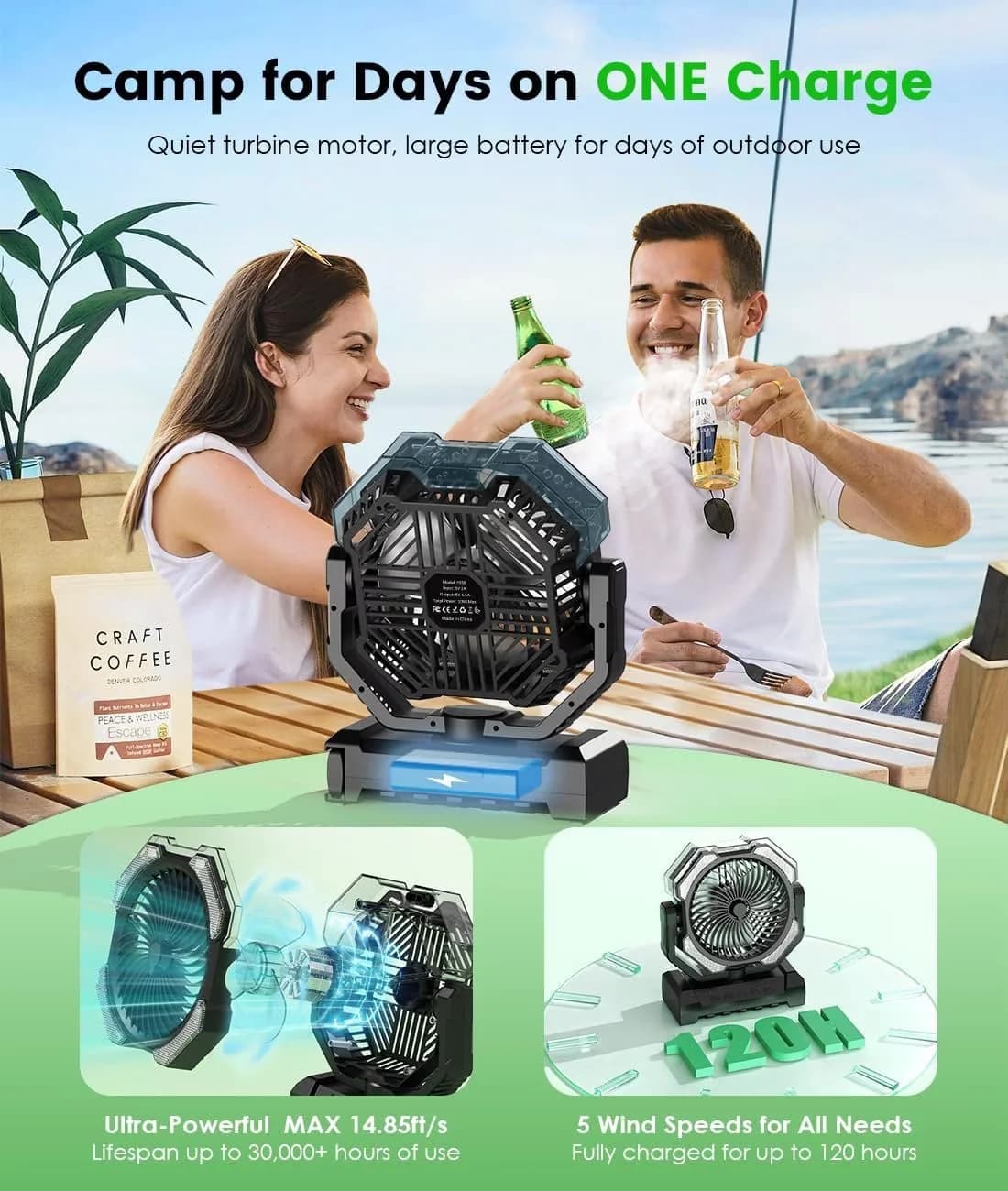 Classic Fans In Cooling with Hook, Last 5H Mist, Camping Misting Fan - 120H Model 8CDC00