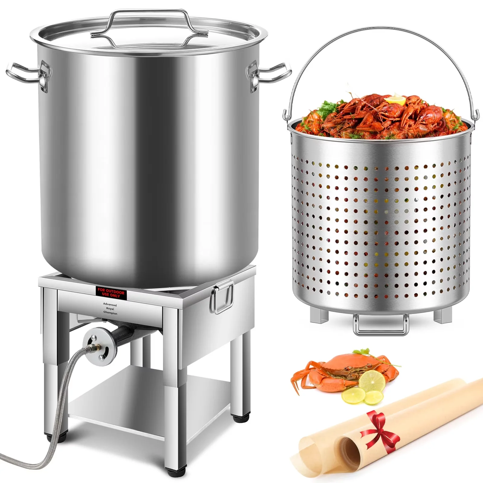 Outdoor Fryer Stylish with 200000 BTU, Propane Burner Foldable Legs - Silver Stainless Steel for Outdoor, Large Model 9001A4