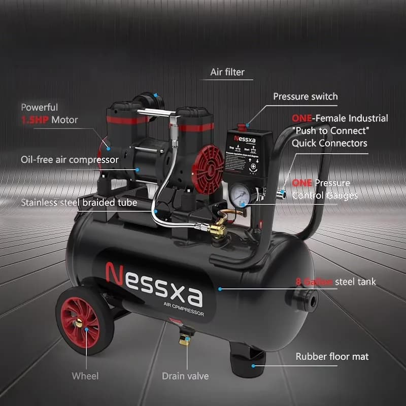 Efficient Air Tools Compressor with 110V, Portable - Black Metal for Car Model 834AFC