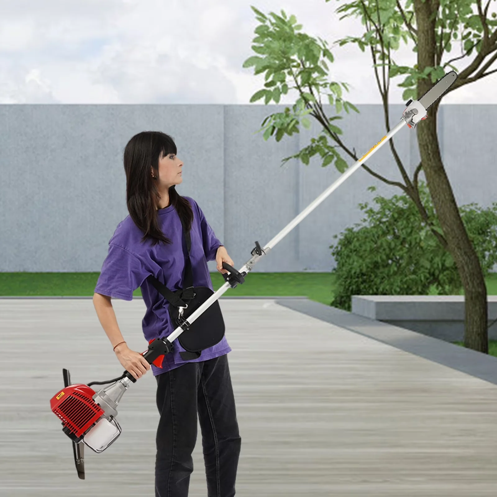 Pole Saw Sleek with Telescoping, Tree Branch Pruner, Retractable Long - Red Model ABEC77