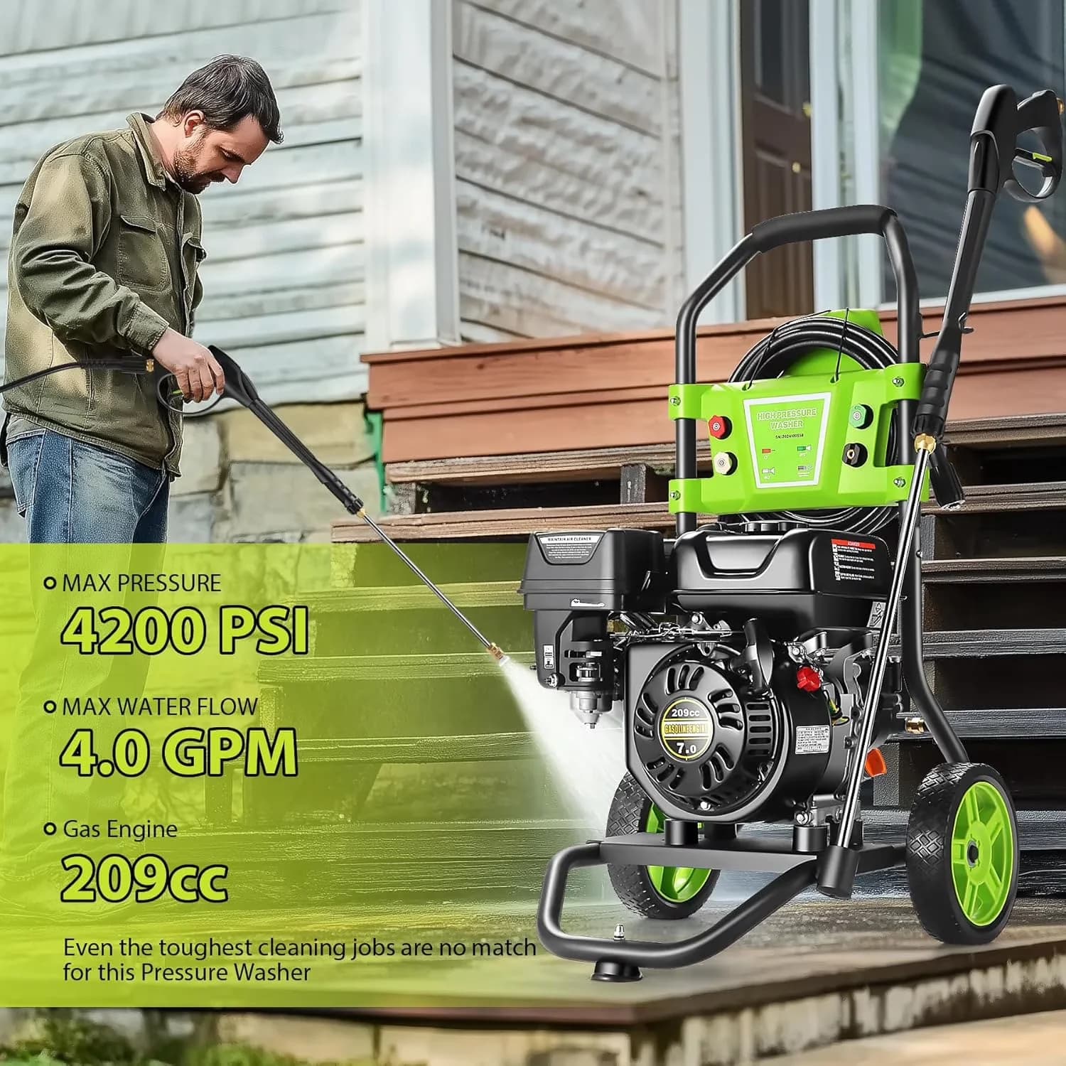 Quality Pressure Washer with Quick Connect Tips, 25ft Hose&4 Nozzles - 4200PSI Model F5C582
