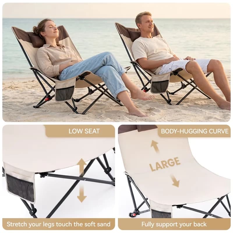 Premium Beach Chair with Folding, Weather-Resistant, Adjustable - Oxford Brown for Outdoor Model F53379