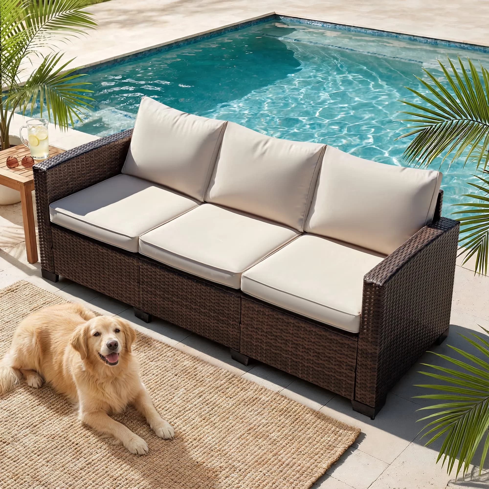 Classic Patio Chair with Modern, Weather-Resistant - Brown Premium Pe Rattan,Soft Water-Resistant Polyester Fabric Model A9CF94