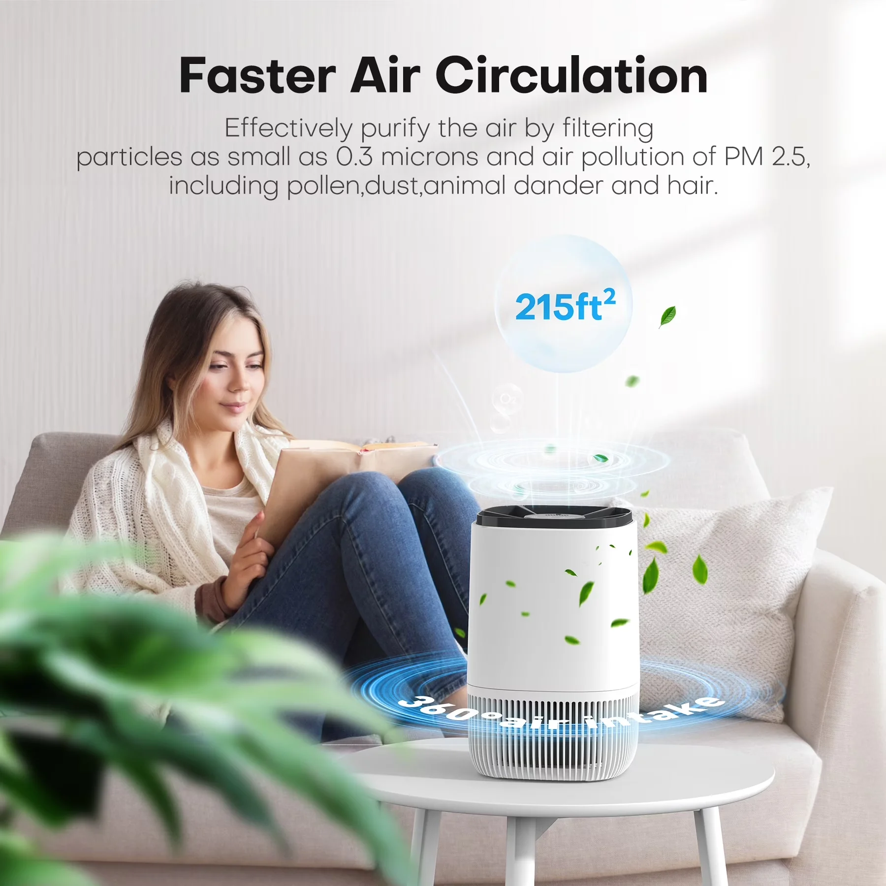 Essential Air Purifier with Filter Change Indicator for Home, Bedroom - Sleek Profile Model 692D76