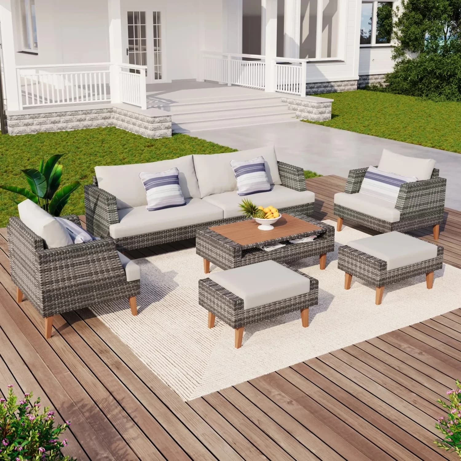 Outdoor Sofas Sectional Innovative with Waterproof, Modern, PE Wicker Sofa Conversation Set - Beige Pe Wicker; Steel Frame; Glass;... Model 9F492E
