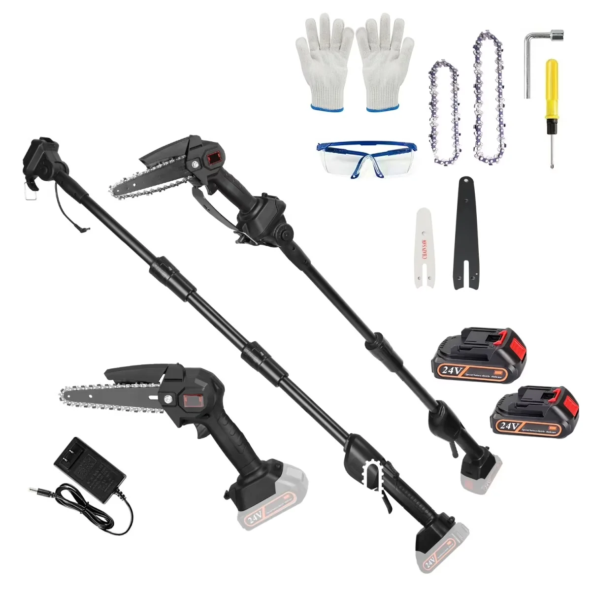 Compact Pole Saw with Battery, 24V, Color: Black - Black - Heavy Duty Model 7827C6