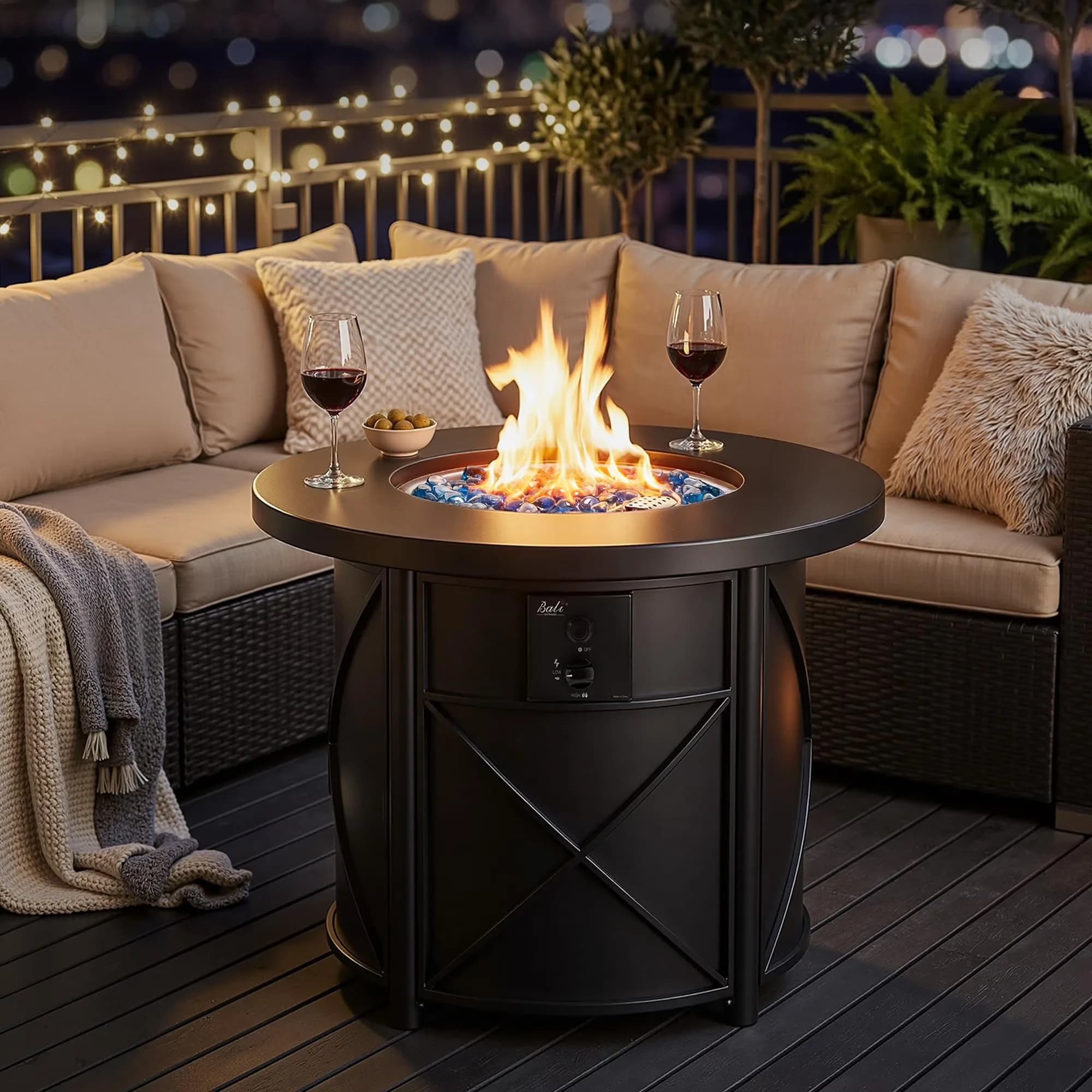 Modern Outdoor Heating with 50000 BTU, Rust Resistant, Smokeless - Stainless Steel, Alloy Steel, Stone 25" x 25" x 30" for Patio Model D89BC5