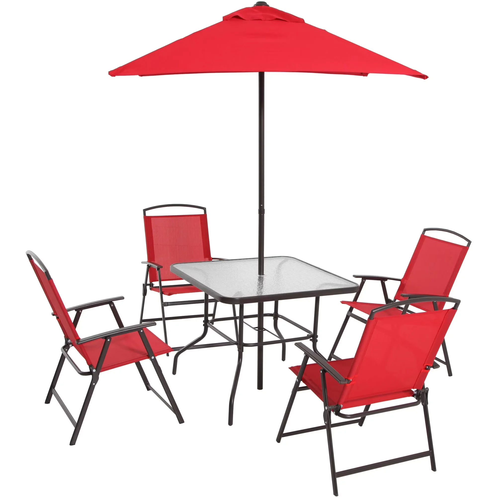Compact Patio Dining Set with Collapsible, Foldable - Glass, Polyester, Olefin, Pvc, Metal, Steel Black Model 2643EB