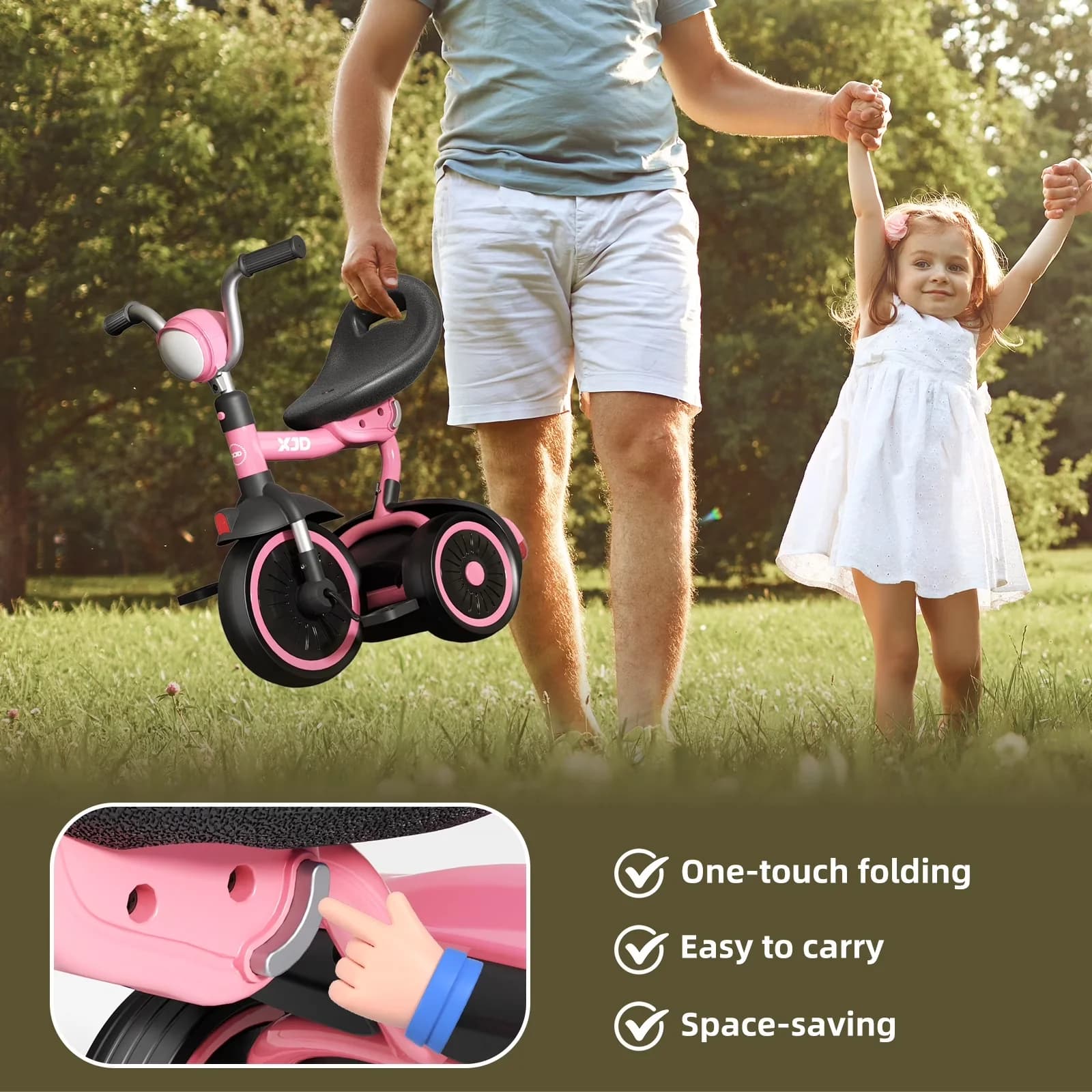 Stylish Kids Bike with Adjustable Seat, Adjustable Handlebar Height, 5-in-1 Toddler - Pink Model 704F3F