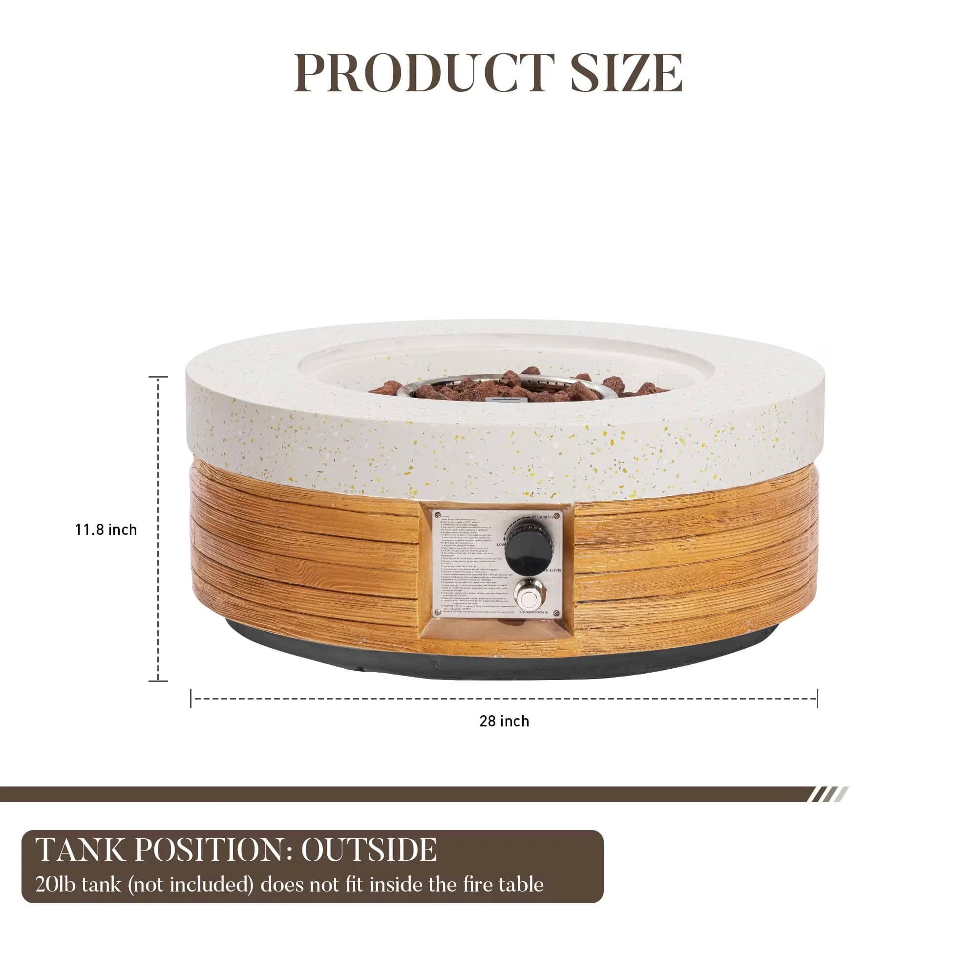 Outdoor Heating Compact with Adjustable Flame, Smokeless, 28'' Round Concrete Fire Pit Table - Brown Mgo Model 98EE14