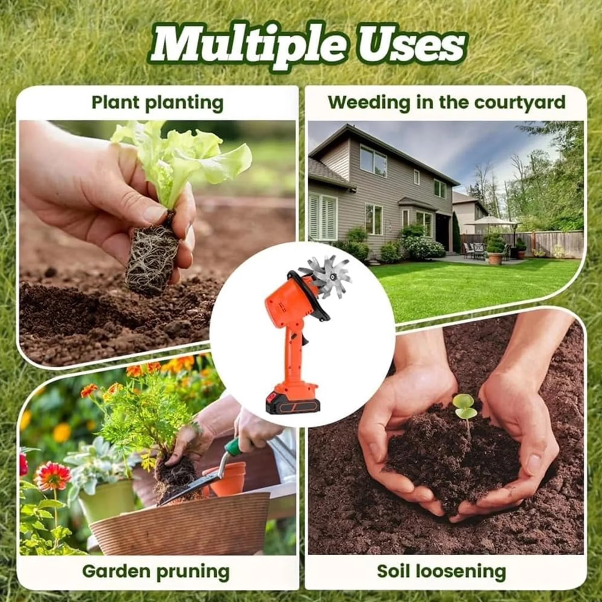 Versatile Trillers Cultivator with Battery, 24V, 24V Cordless Electric Tiller for Garden - Model 4AD336