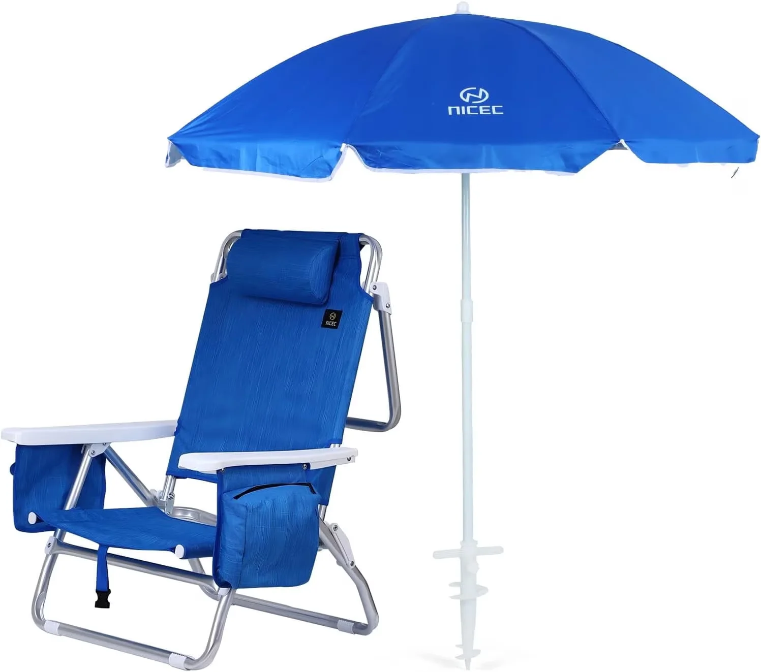 Classic Beach Chair with Adjustable, Folding, Cooler - Blue Polyester Backpack Model BEE5D5