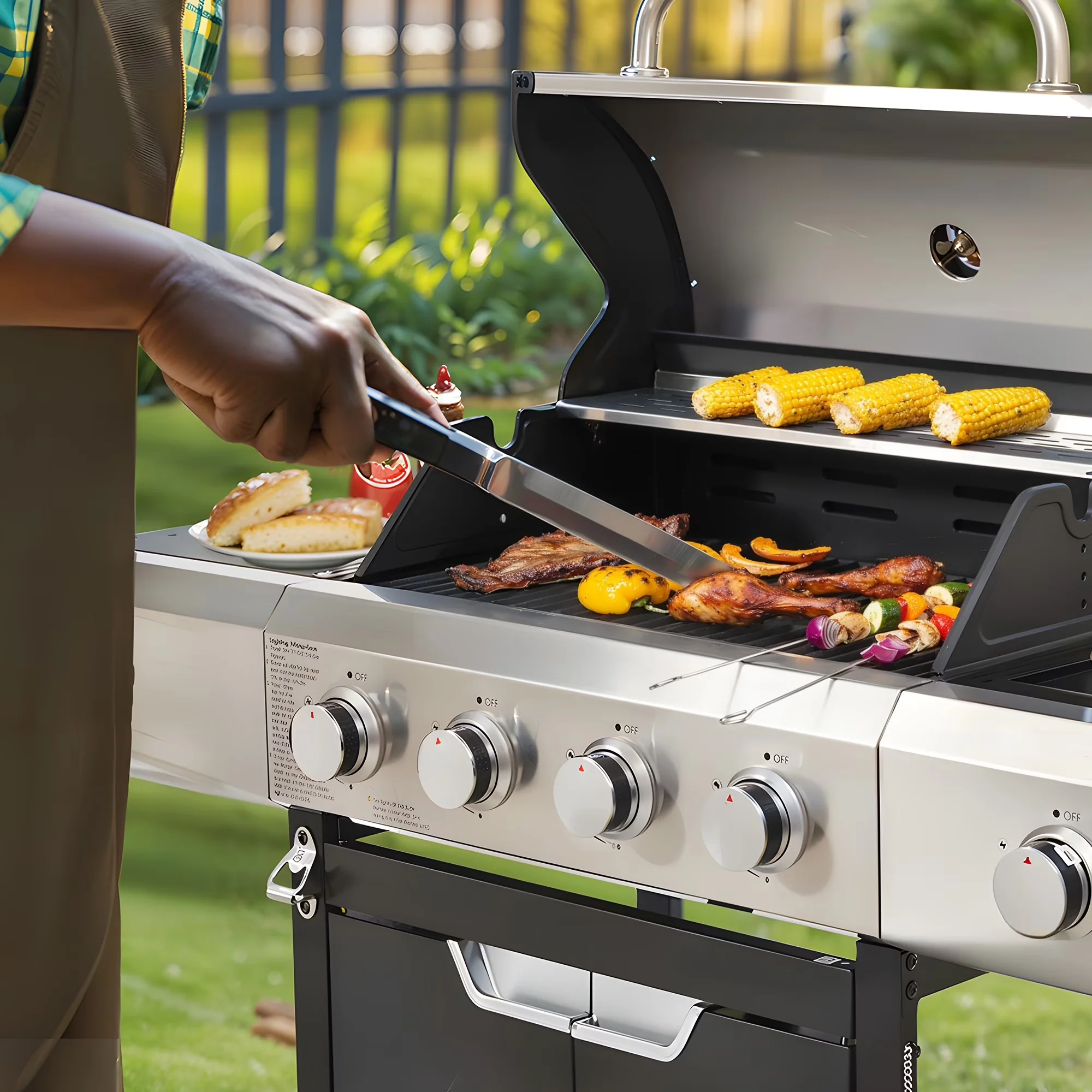 Sleek Gas Grill with 51000 BTU, Warming Rack, 4-Burner - Silver Steel for Patio Model 1278E4