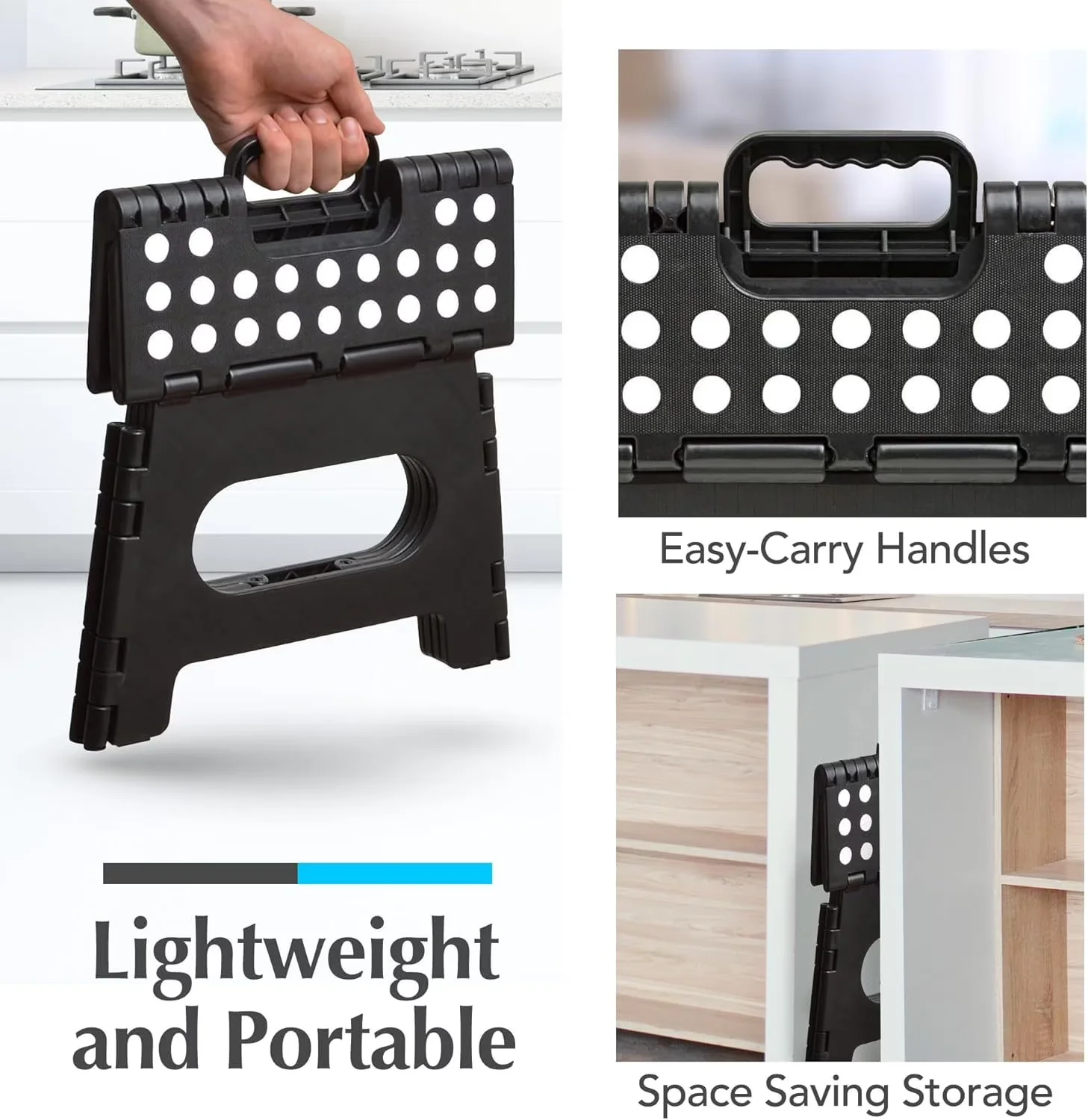 Ladders And Step Stool Classic with Anti-Slip, Foldable - Plastic Black for Kitchen, Bathroom Model F2129D