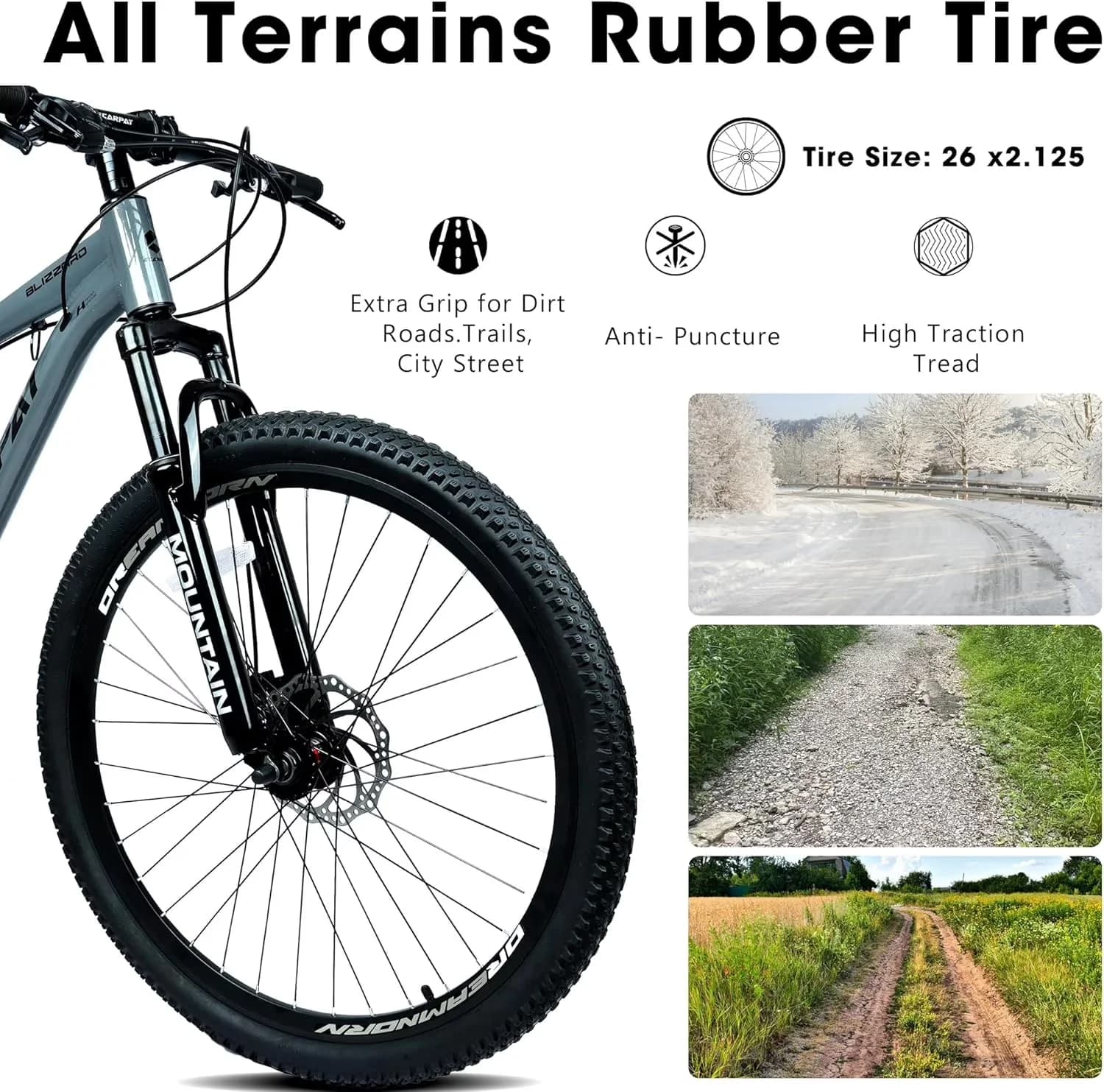 Durable Mountain Bike with Adjustable Seat Height, 26 Inch All-Terrain - Black Model 31DDCA