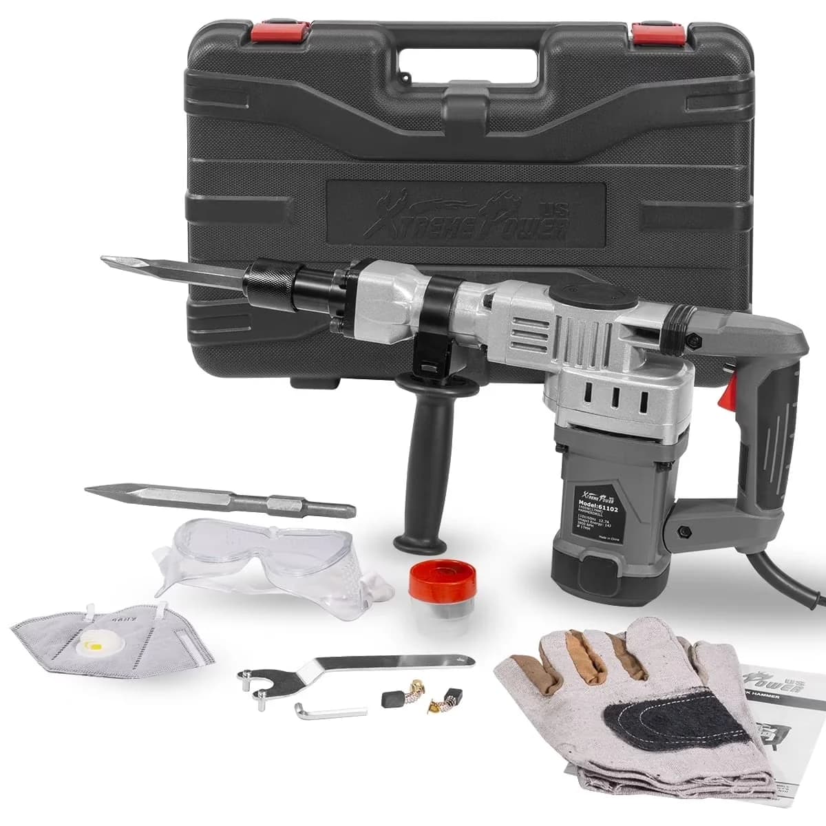 Compact Drills Driver with 1400W, Lightweight, (2) Chisel Bits Set & Carrying Case - Black Model 1329AC