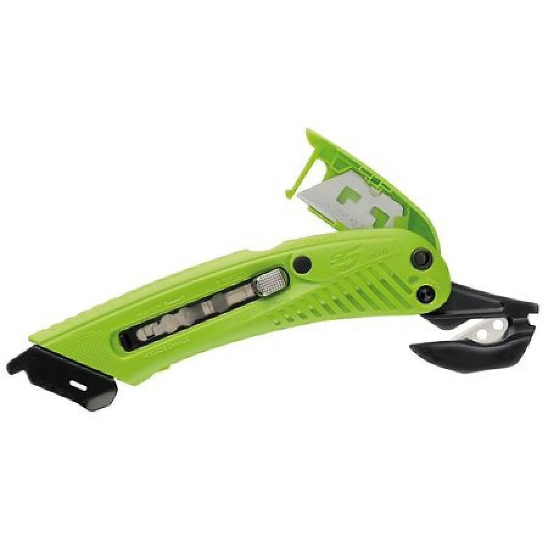 Premium Moving with Ergonomic Handle, Convenient, 5-blade storage compartment, Pacific Safety 3 Position Box Cutter - Green Model 65DB05