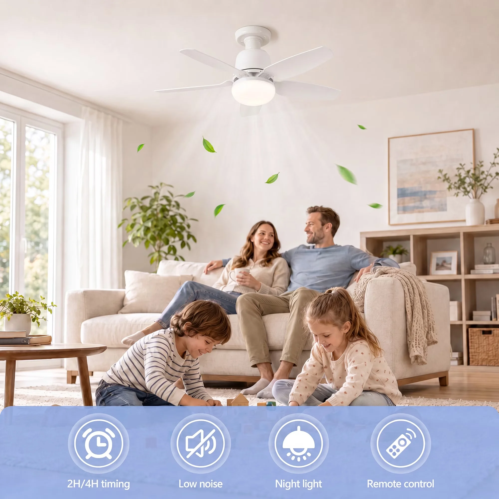 Innovative Ceiling Fan with Lights and Remote, 1000 Lumens Dimmable 5 Blades Screw in, 16.5in Fans for Living Room, Bedroom - Model FA0AAE