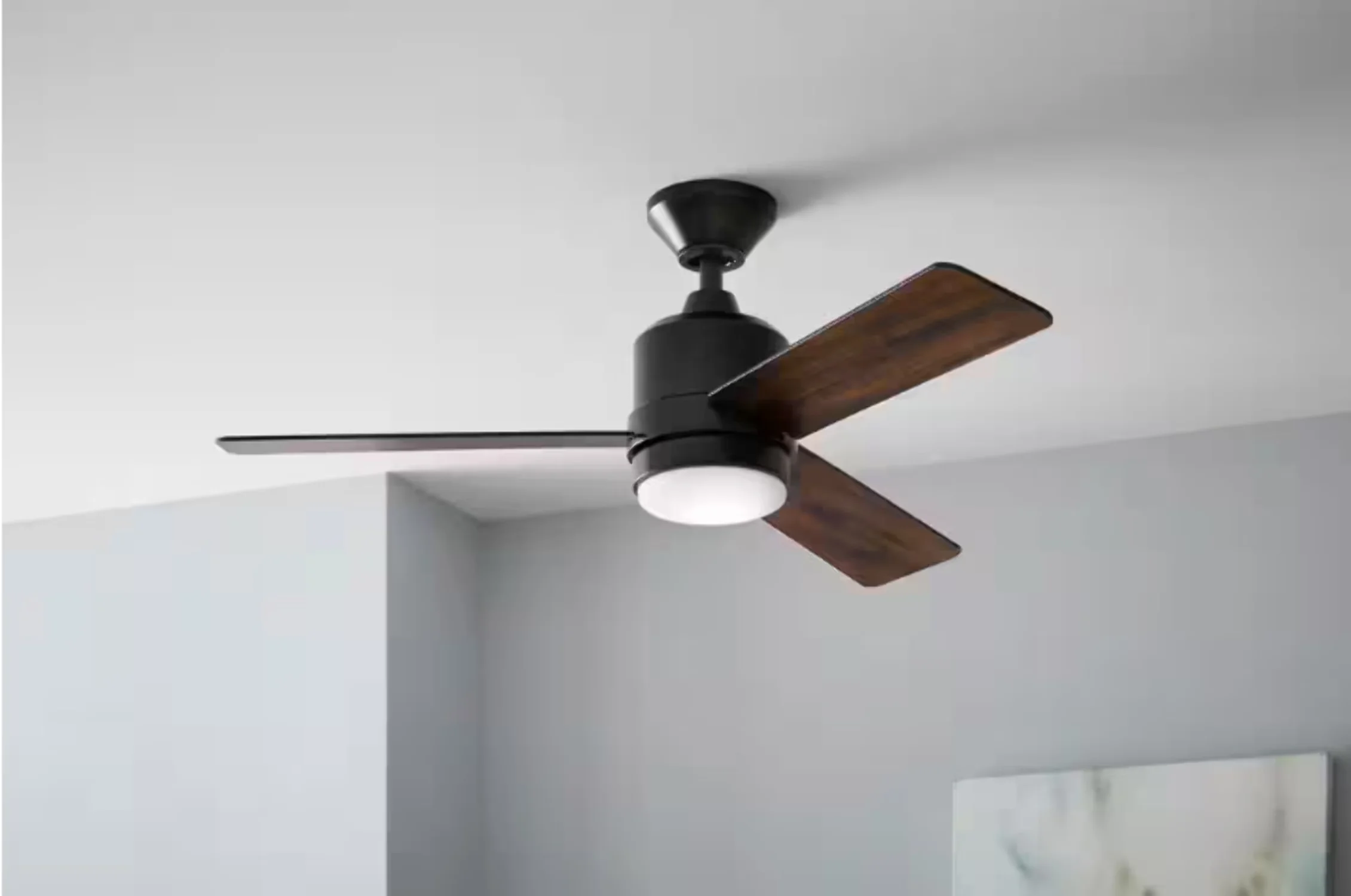 Modern Ceiling Fan with LED, Modern, Remote Controlled - Glass Black Castlegate Model 6DA089