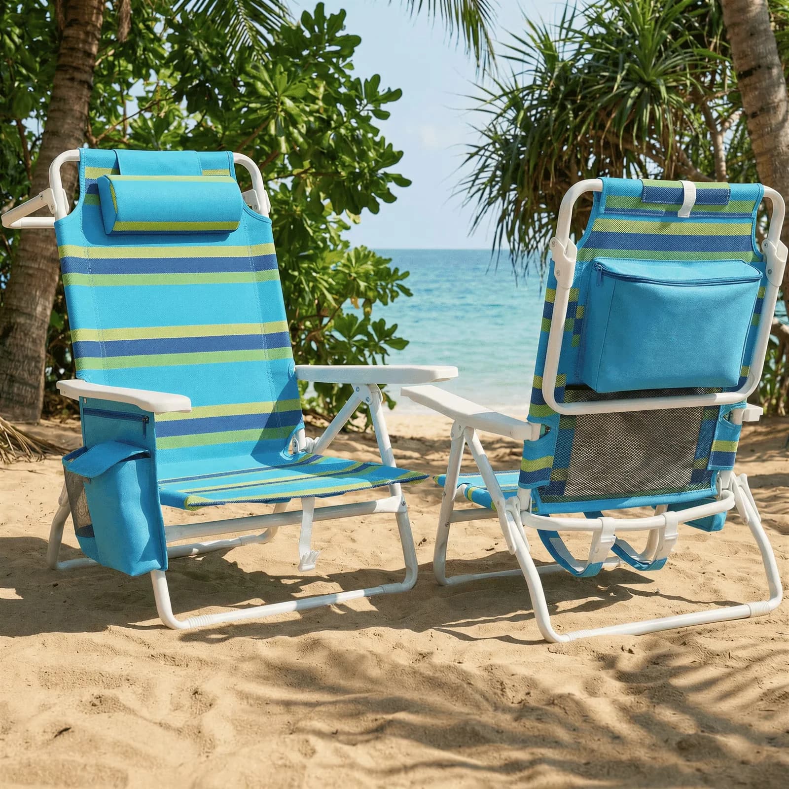 Modern Beach Chair with Folding, Adjustable - Teslin, Metal Green for Outdoor Model E940F4